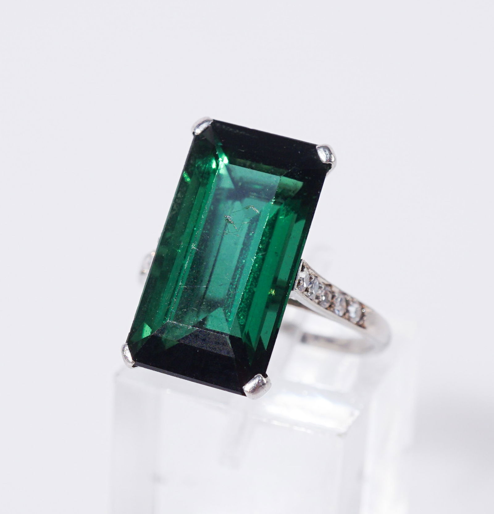 Cartier Platinum, Green Tourmaline and Diamond Ring, Shank size: 6 (1 of 3)