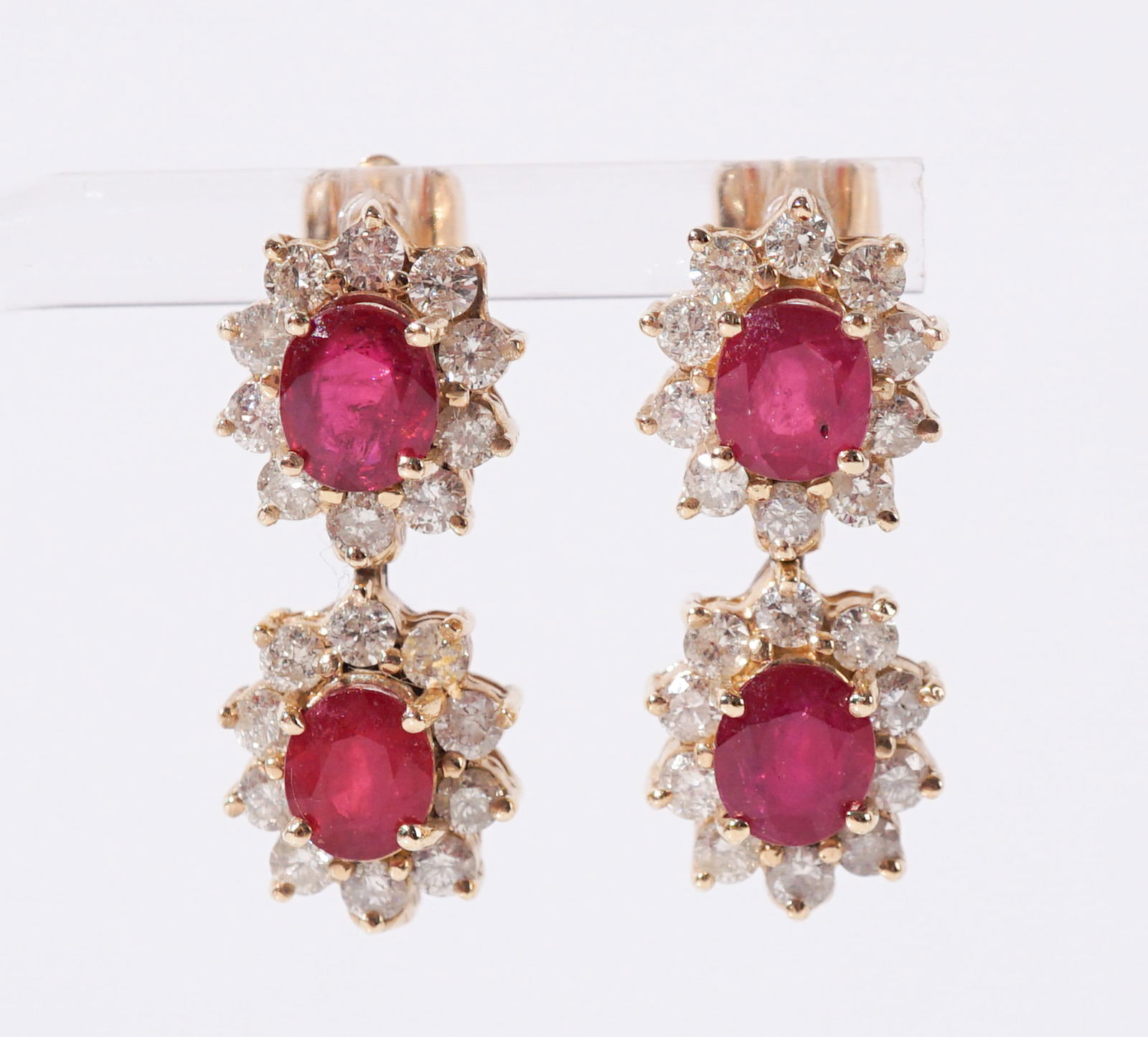 Pair of Tested 14-Karat Yellow-Gold, Ruby and Diamond Pierced Pendant Earrings, Total weight of (1 of 1)