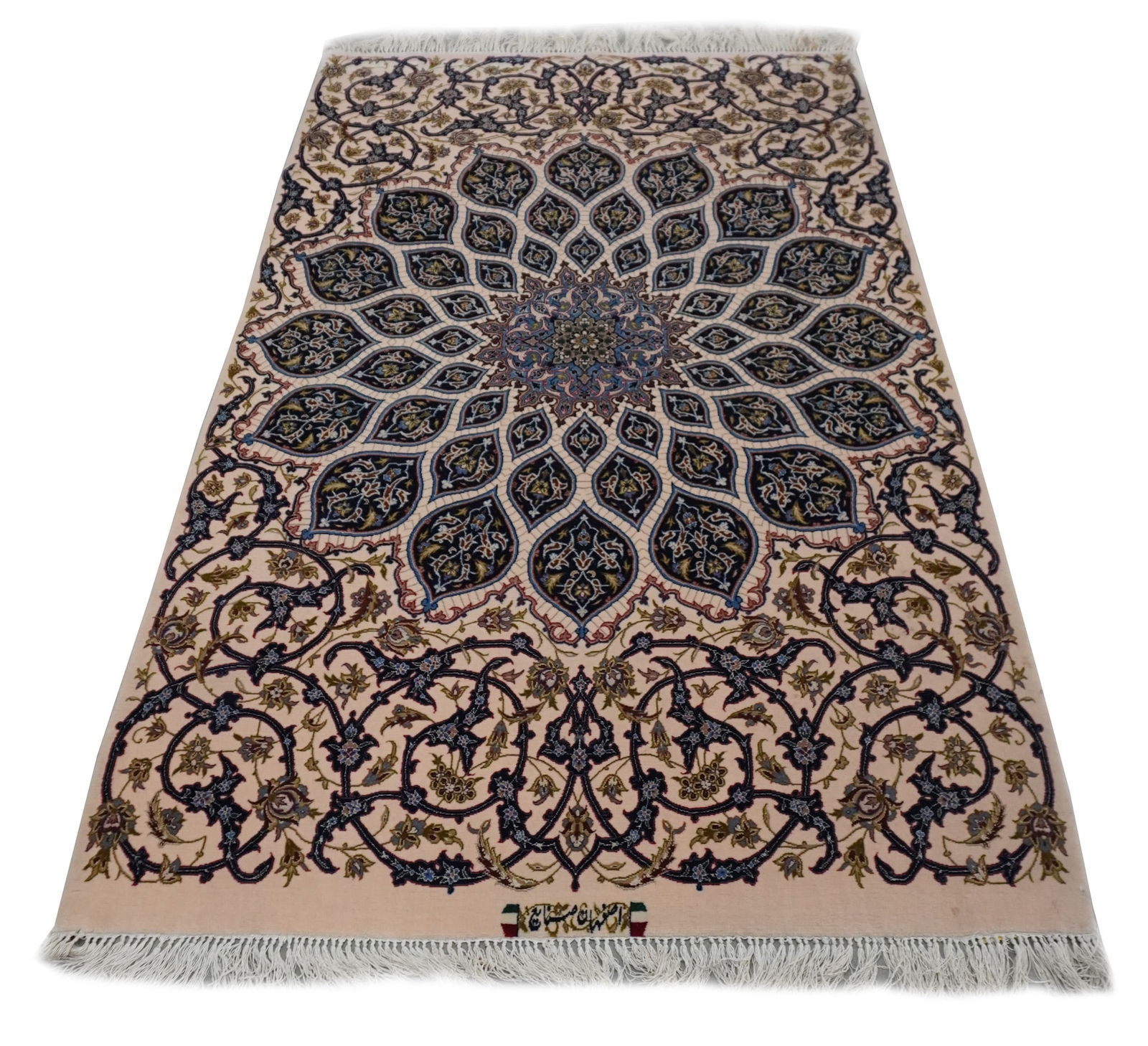 Isphahan Silk and Wool Medallion Rug, Woven Isphahan and Sanayeh in Farsi, Post 1950s, 6 ft 4 in x 3 (1 of 2)