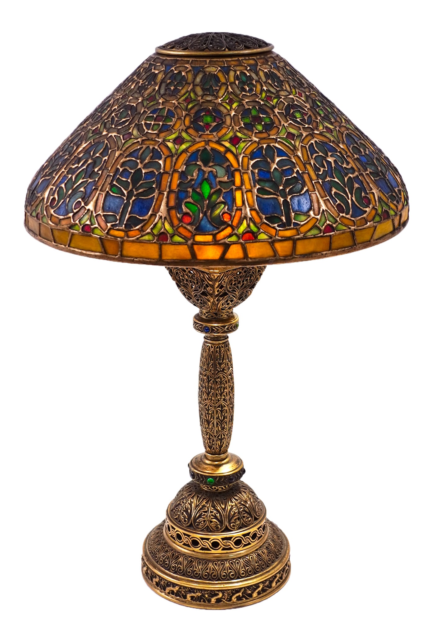 Tiffany Studios Gilt Bronze and Leaded Glass ‘Venetian’ Table Lamp, Circa 1915, Height (1 of 8)