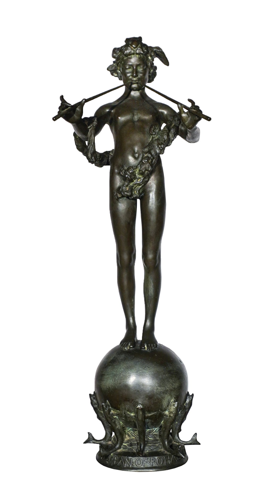 Frederick William MacMonnies (American 1863-1937), 'Pan of Rohallion', 1894, Bronze sculpture: Frederick William MacMonnies(American, 1863-1937)Pan of RohallionBronze sculpture with brown and mottled-green patinaSigned, located and dated Frederick MacMonnies/Paris 1890 and inscribed with Copyri