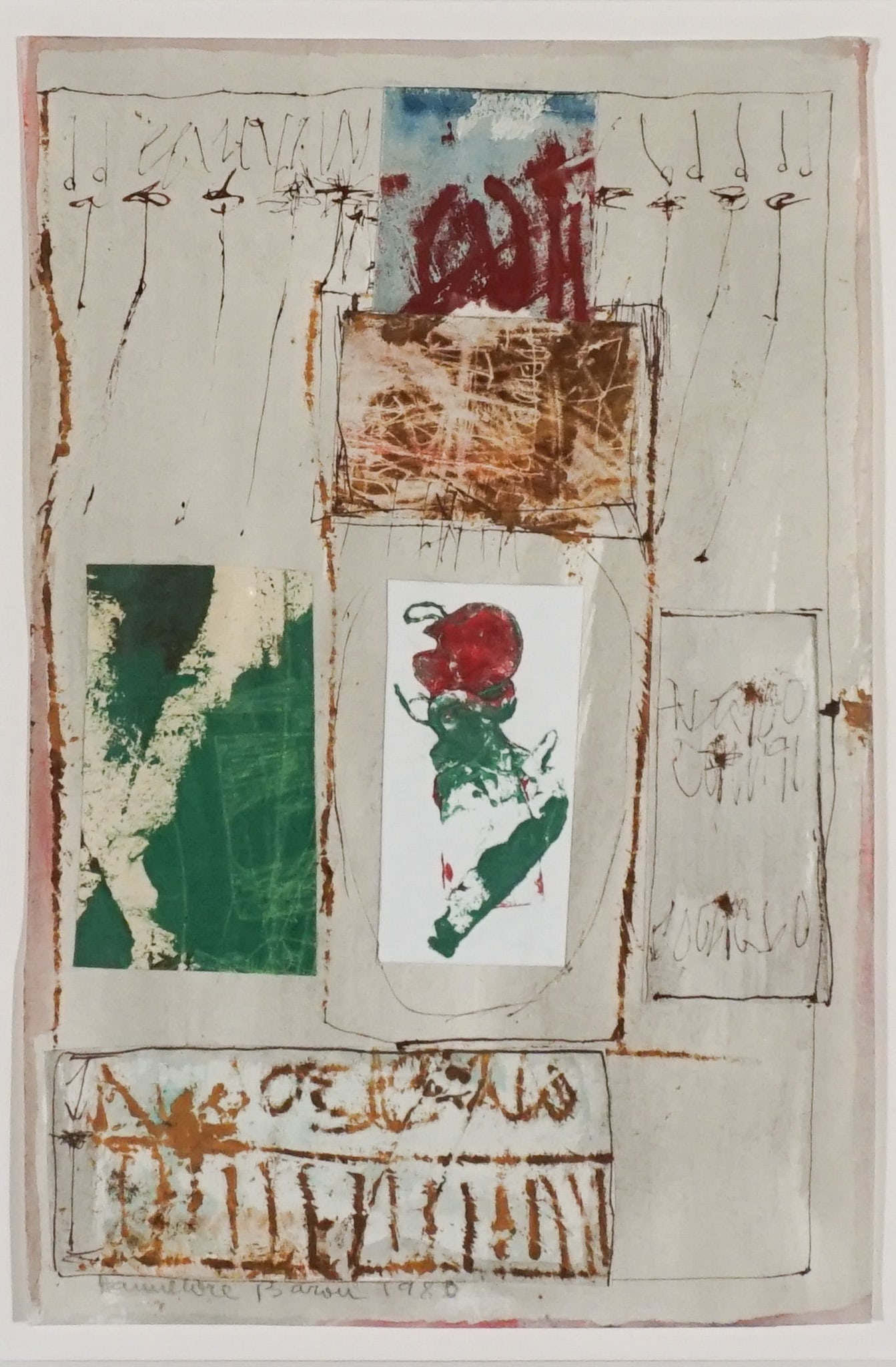 Hannelore Baron (American 1926-1987), Untitled, Mixed media collage, 1980, Sheet size: 10-1/2 x 7 in: Hannelore Baron(American, 1926-1987)UntitledMixed media collageSigned Hannelore Baron and dated 1980 in graphite l.l.Property from the Estate of Richard M. SingerPr