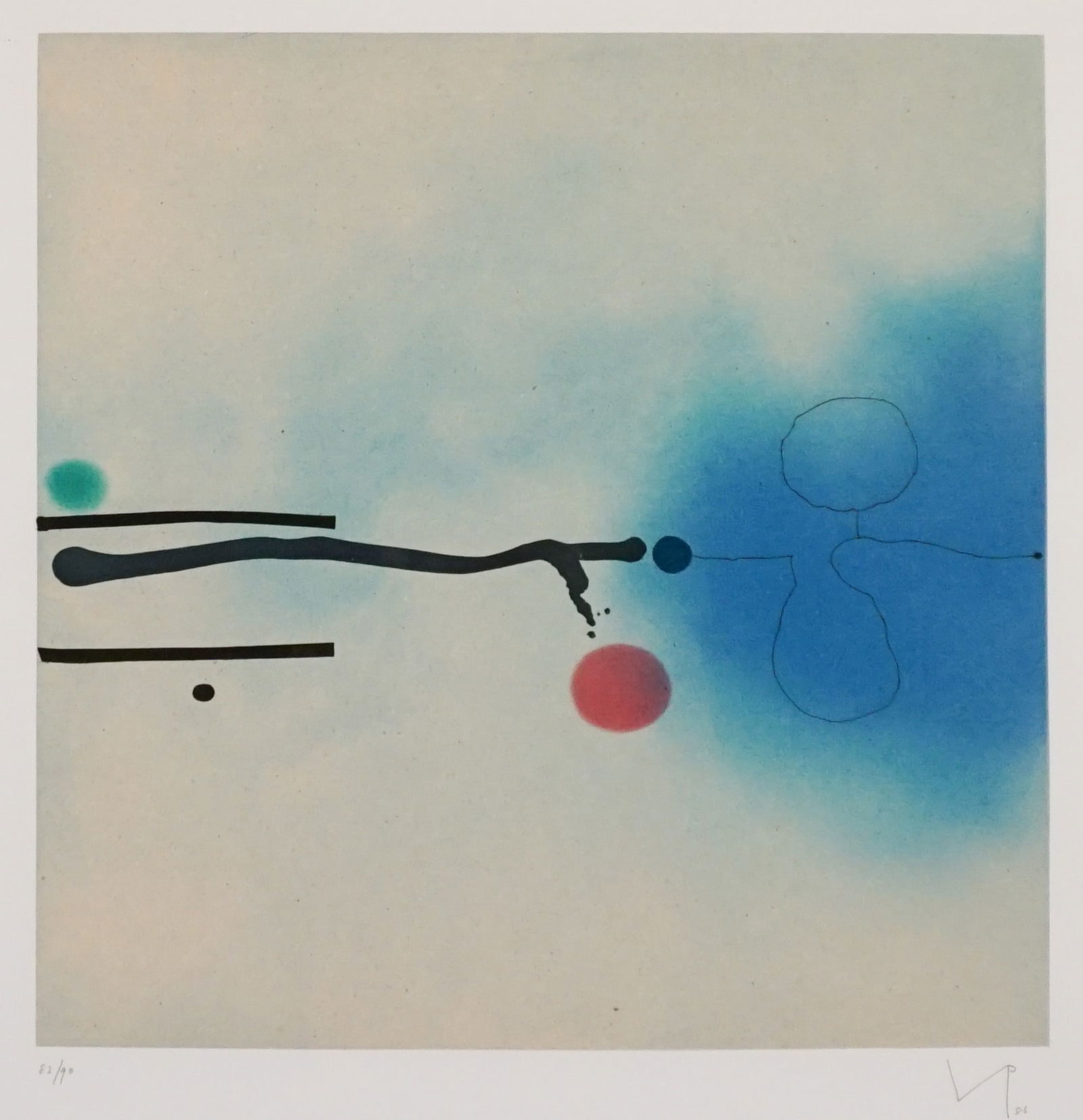 Victor Pasmore (British 1908-1998), Blue Image, Etching and aquatint in color, Sight size: 533 x 533: Victor Pasmore(British, 1908-1998)Blue ImageEtching and aquatint in colorSigned with artist's monogram VP and dated 86 in graphite l.r. and numbered 82/90 in graphite l.l.Prope