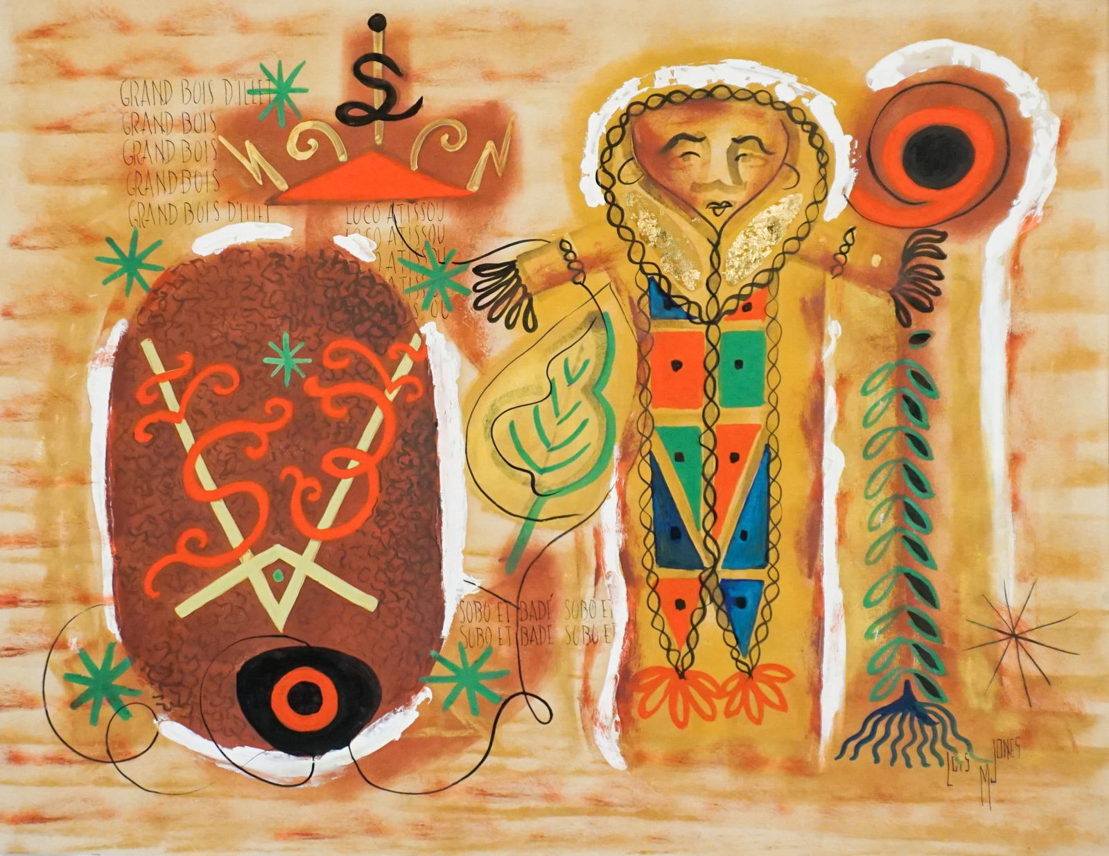 Lois Mailou Jones (American 1905-1998), Grande Bois d'Illet, Casein, ink and gold leaf on paper,: Lois Mailou Jones(American, 1905-1998)Grande Bois d'IlletCasein, ink and gold leaf on paperSigned Lois M. Jones l.r.Property from a Prominent Potomac CollectionProvenance<