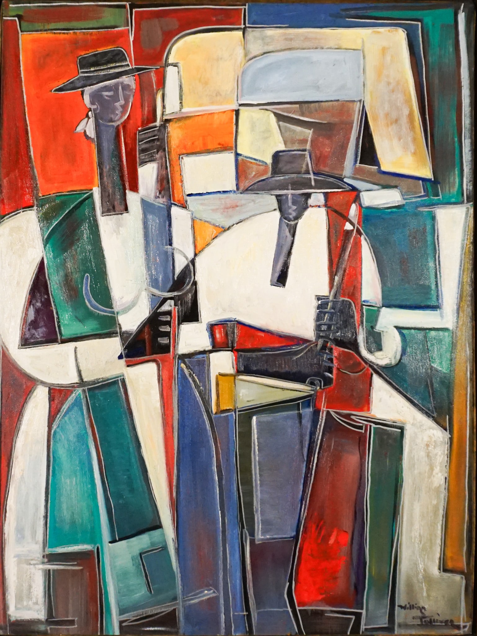 William Tolliver (American 1951-2000), Woman and Boy with Farm Tools, Oil on canvas, 1986, 48 x 36: William Tolliver(American, 1951-2000)Woman and Boy with Farm ToolsOil on canvas, 1986Signed William Tolliver l.r.Property from a Prominent Potomac CollectionProvenance