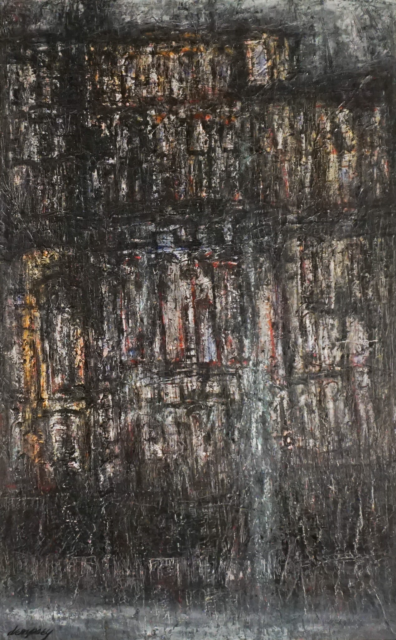 Richard William Dempsey (American 1909-1987), Dark Tenements, Oil on Masonite, 36 x 22-3/4 in (91.4 (1 of 2)