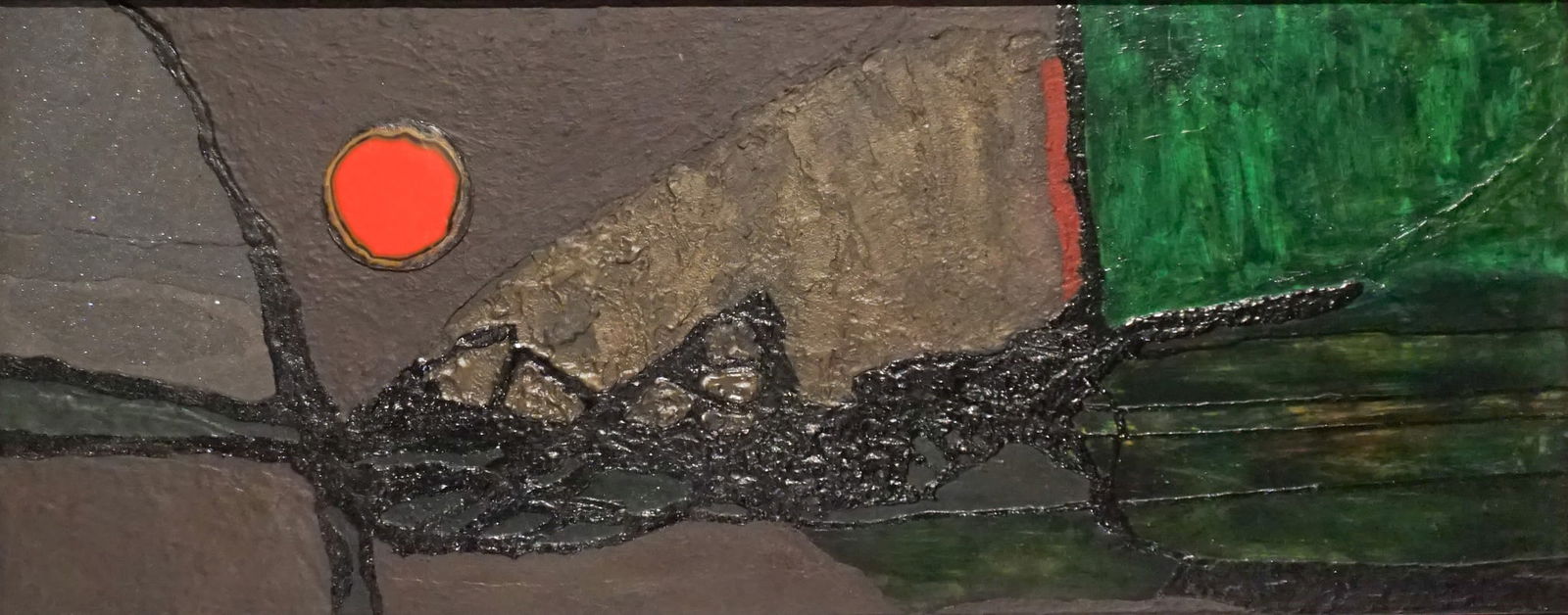 Jonas J. Fendell (American 1924-1994), Land Pattern, Acrylic, resin and oil on Masonite, 19 x 48 in (1 of 2)