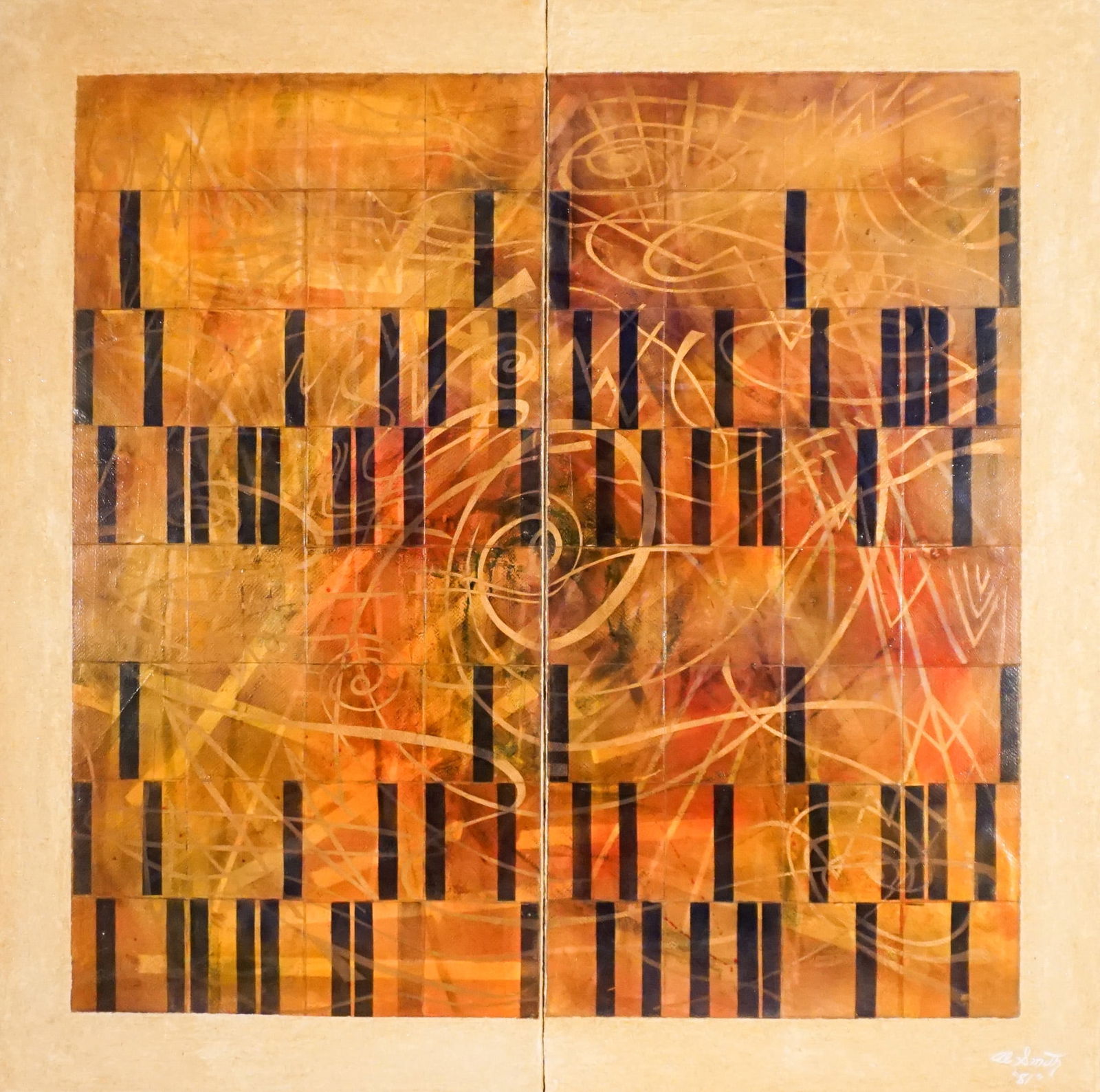 Al Smith (American b. 1948), Tantra, Mixed media on panel, 48-1/2 x 48-1/2 in (123.2 x 123.2 cm); (1 of 2)