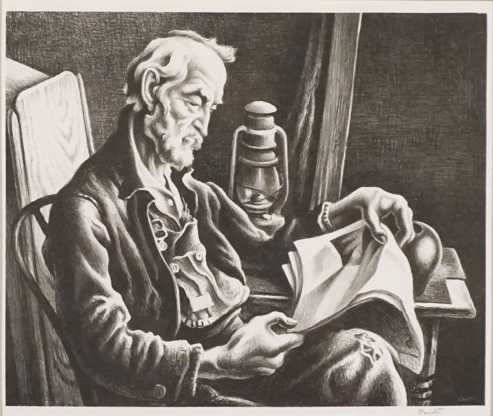 Thomas Hart Benton (American 1889-1975), Old Man Reading (Fath 44), Lithograph, 1941, Sight size: (1 of 2)