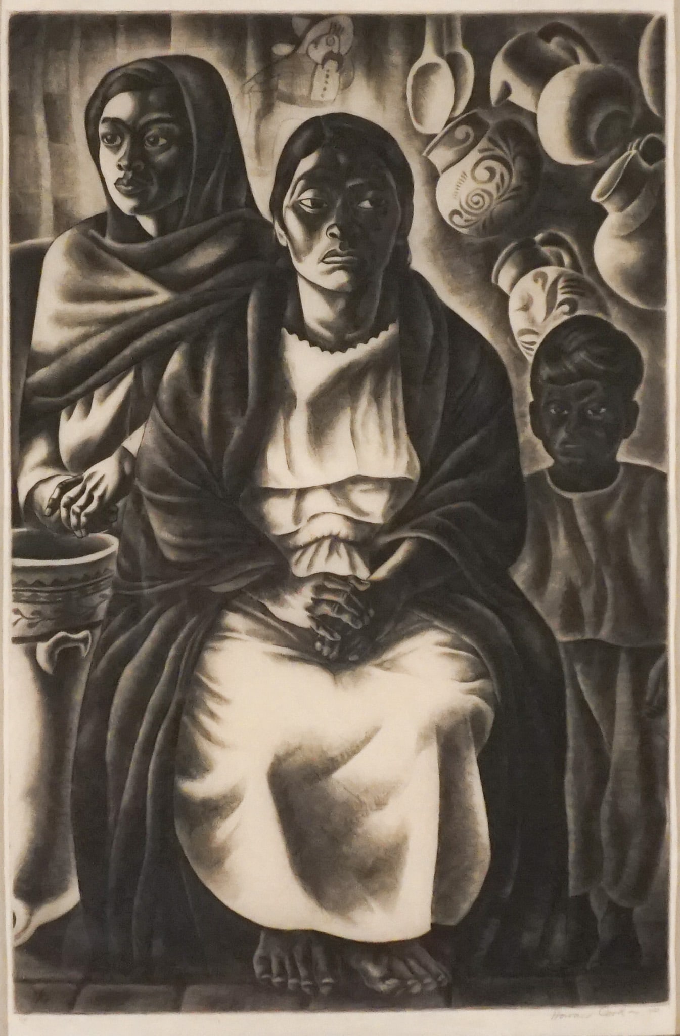 Howard Norton Cook (American 1901-1980), Mexican Interior (Duffy 174), Etching, Sight size: 419 x: Howard Norton Cook(American, 1901-1980)Mexican Interior (Duffy 174)EtchingSigned and dated Howard Cook 1933 in graphite l.r., from an edition of 50Property from a Prominent Potomac Collectio