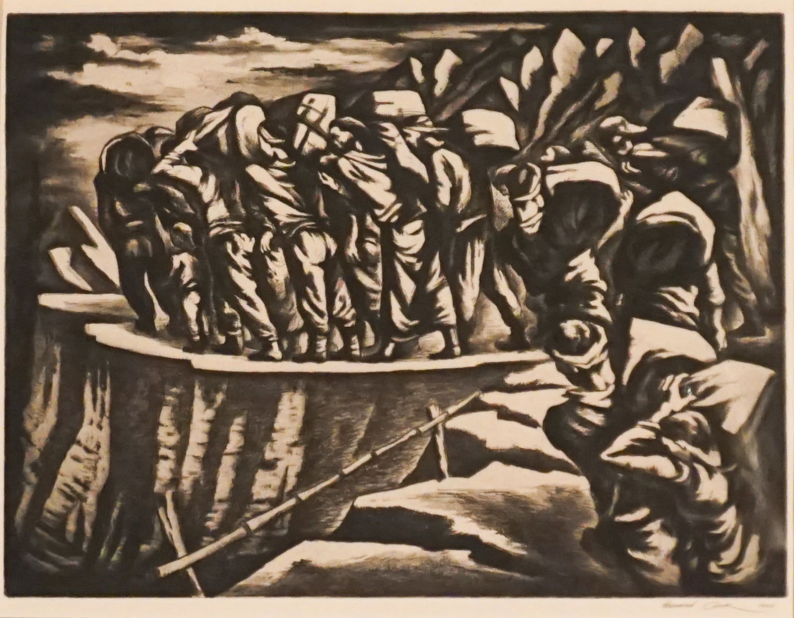 Howard Norton Cook (American 1901-1980), Exodus (Duffy 208), Etching, aquatint, soft-ground and: Howard Norton Cook(American, 1901-1980)Exodus (Duffy 208)Etching, aquatint, soft-ground and rouletteSigned and dated Howard Cook 1946 l.r., from an edition of 50Property from a Prominent Pot
