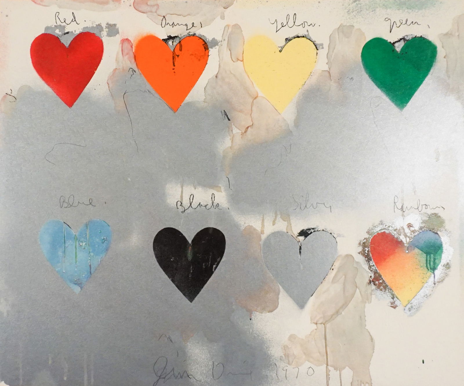Jim Dine (American b. 1935), Eight Hearts, Offset lithograph and screenprint in colors on wove: Jim Dine(American, b. 1935)Eight HeartsOffset lithograph and screenprint in colors on wove paperSigned Jim Dine in graphite and dated 1970 in plate l.c.Property from a Prominent Potom
