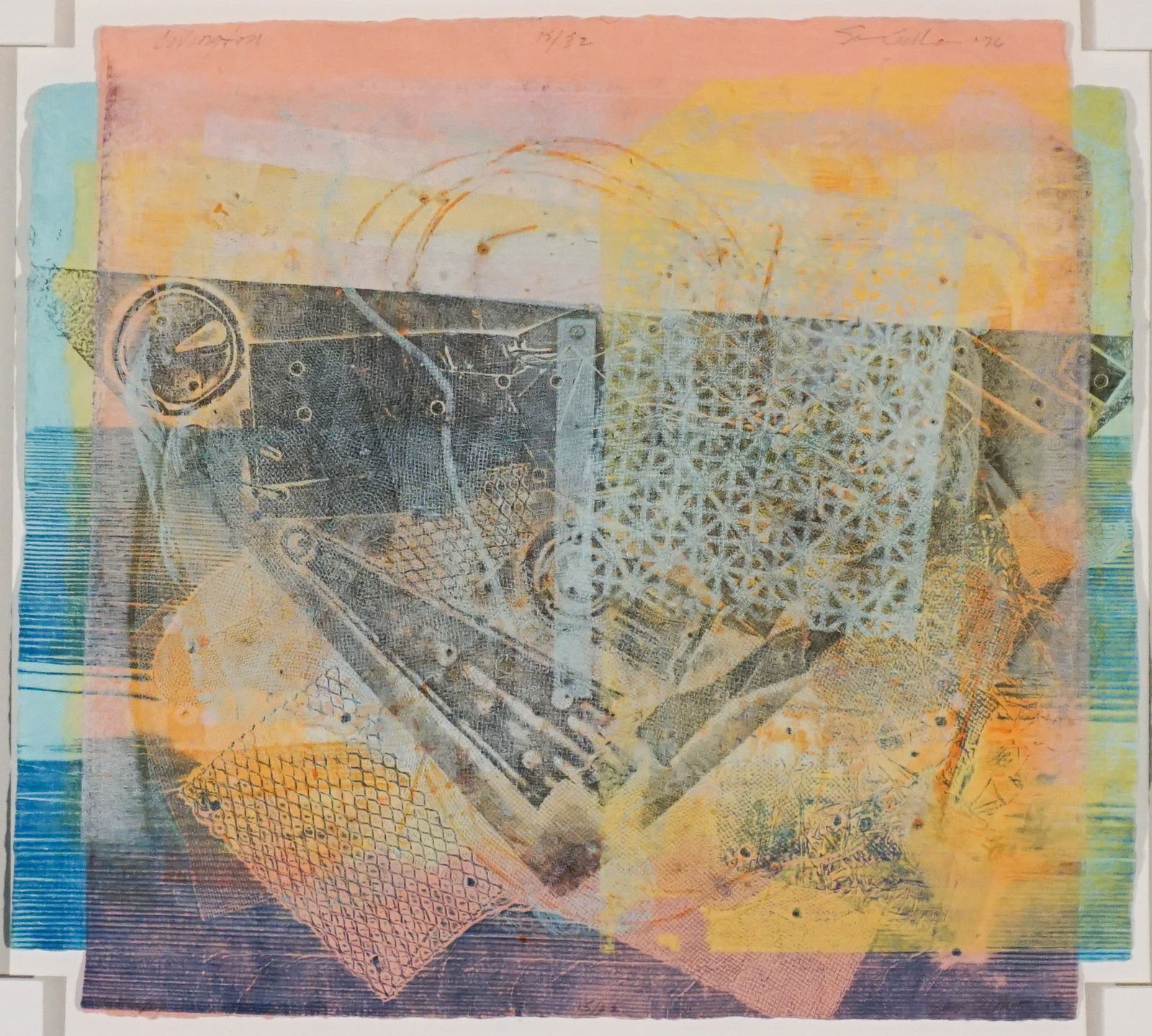 Sam Gilliam (American 1933-2022), Covington: Kentucky Town Series, Collagraph on handmade paper,: Sam Gilliam(American, 1933-2022)Covington: Kentucky Town SeriesCollagraph on handmade paperSigned and dated Sam Gilliam '76 u.r. and l.r., titled Covington u.l. and l.l. and numbered 15/32 u.