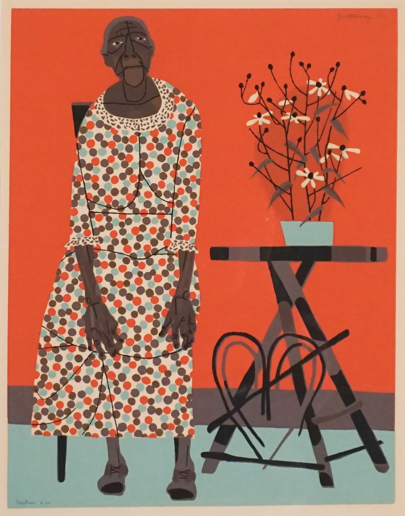Robert Gwathmey (American 1903-1988), Portrait of a Farmer's Wife, Screenprint in color, 1954, Sight (1 of 2)