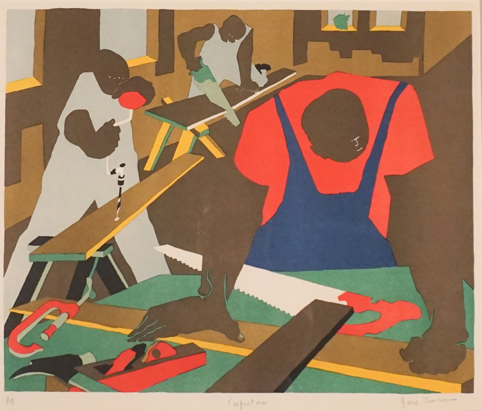 Jacob Armstead Lawrence (American 1917-2000), Carpenters, Offset lithograph in color on Rives BFK (1 of 2)