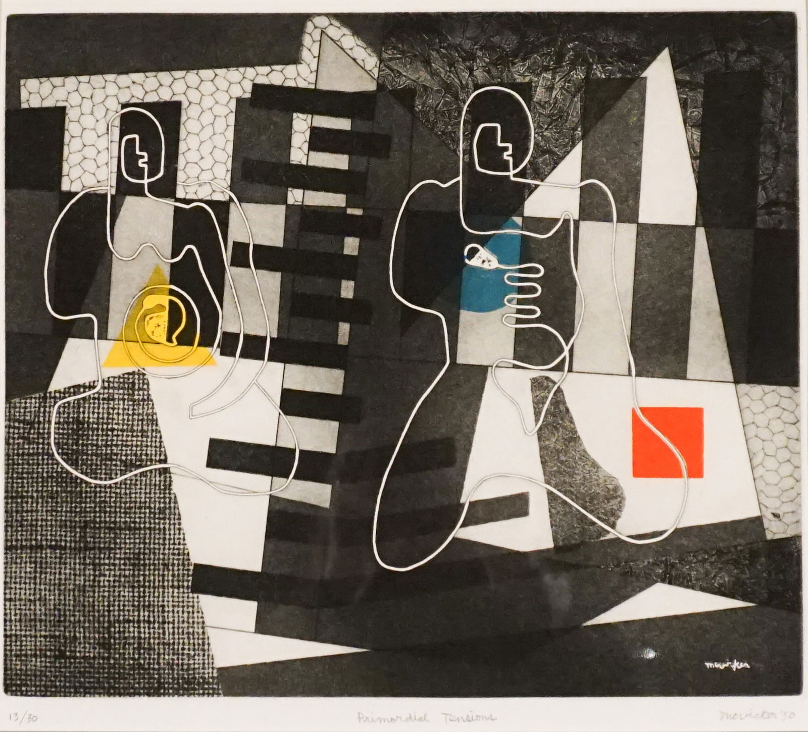 Jesse Jay McVicker (American 1911-2004), Primordial Tensions, Aquatint, soft ground etching and: Jesse Jay McVicker(American, 1911-2004)Primordial TensionsAquatint, soft ground etching and embossmentSigned McVicker and dated 49 in graphite l.r., titled Primordial Tensions in graphite l.c