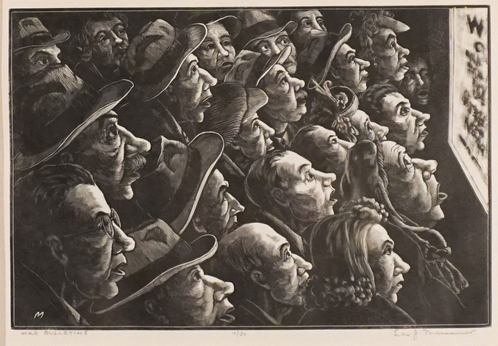 Leo John Meissner (American 1895-1977), War Bulletins, Wood engraving, circa 1942, Sight size: 171 x (1 of 2)