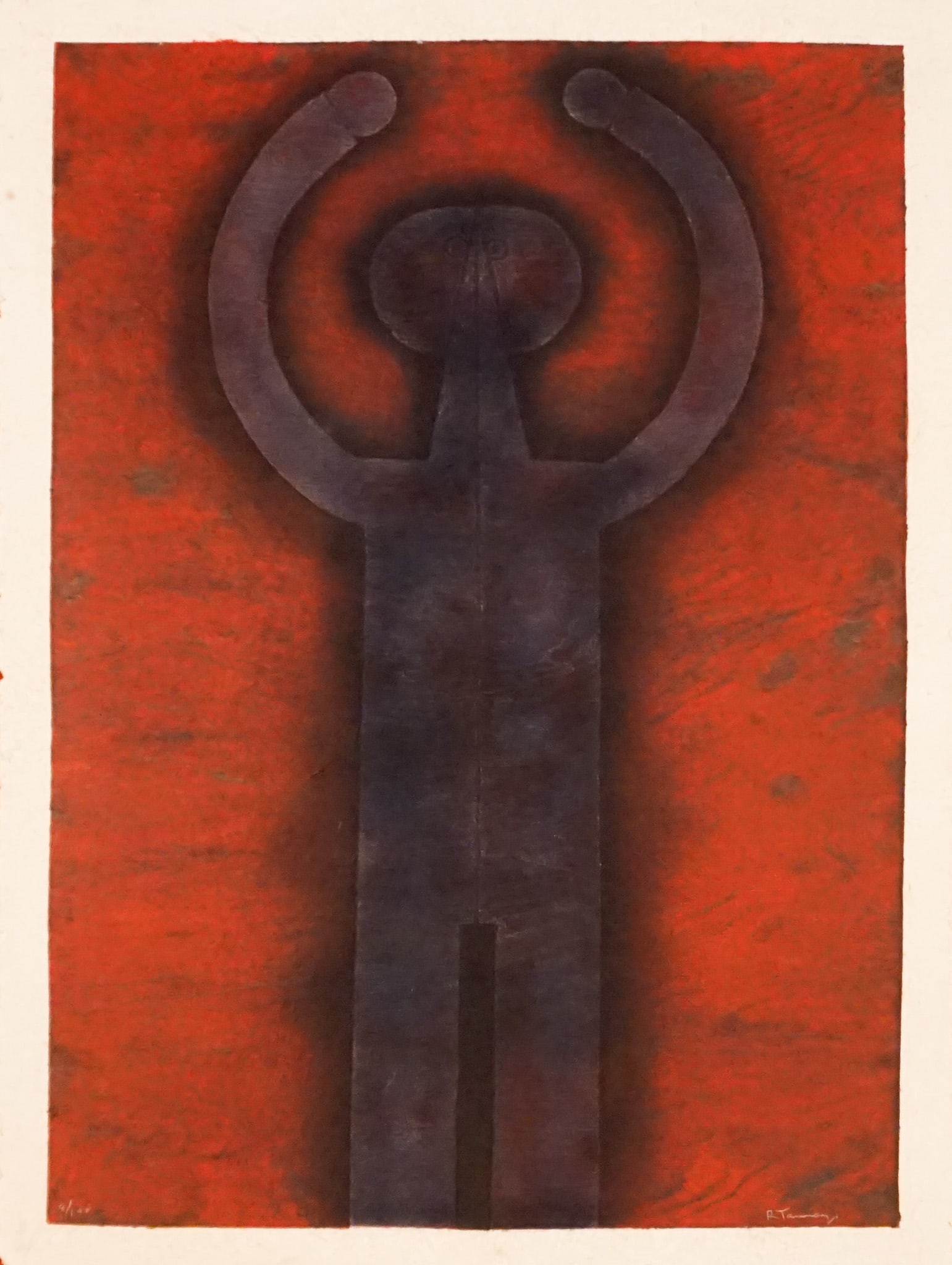 Rufino Tamayo (Mexican 1899-1991), Hombre con Brazos en Alto (Pareda 289), Mixograf?a in color on: Rufino Tamayo(Mexican, 1899-1991)Hombre con Brazos en Alto (Pareda 289)Mixografía in color on handmade paper, 1981Signed R. Tamayo in white crayon l.r. and numbered 8/100 in white crayon l.l.;