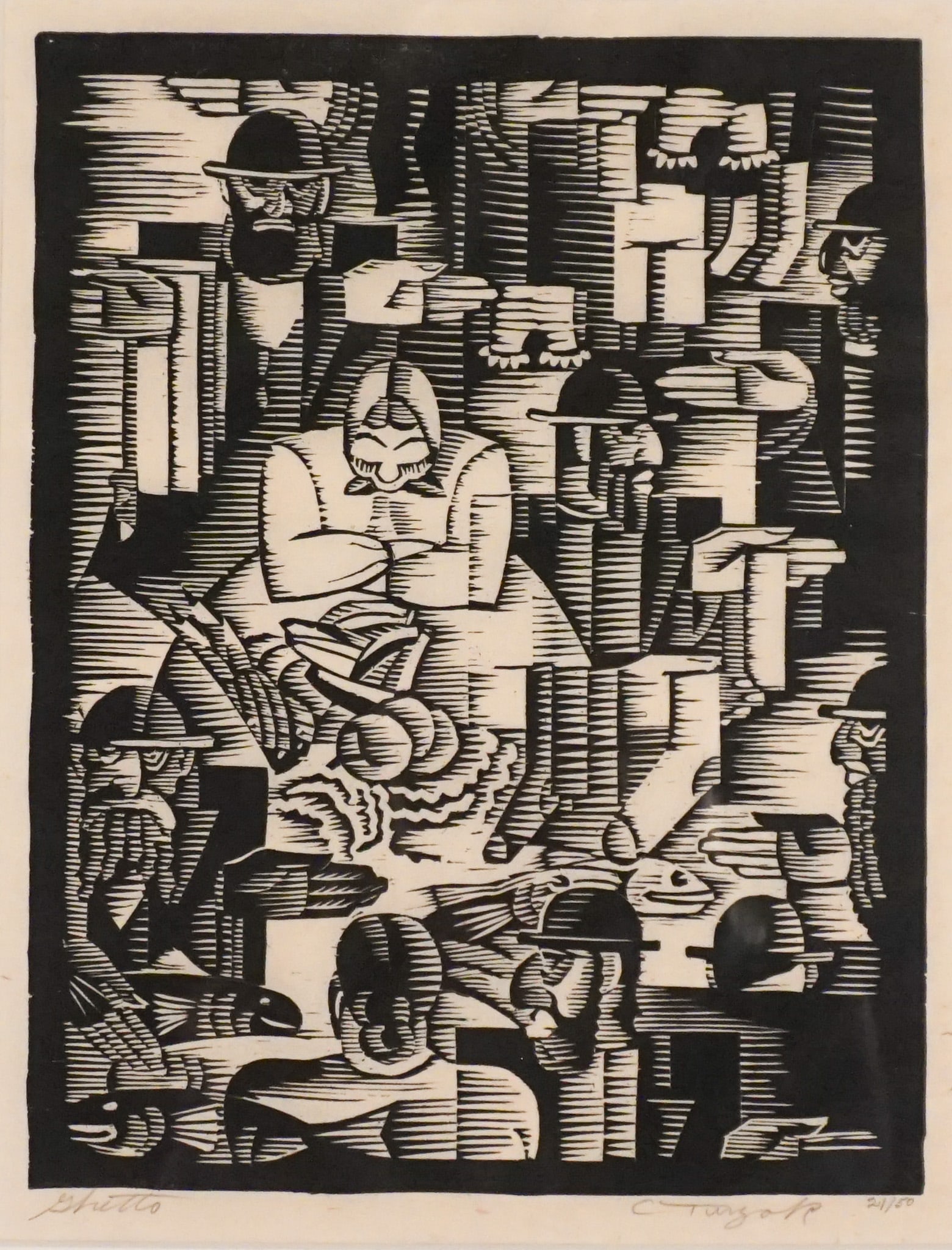 Charles Turzak (American 1899-1986), Ghetto, Woodcut on cream laid Japan paper, 1931, Sight size: (1 of 2)