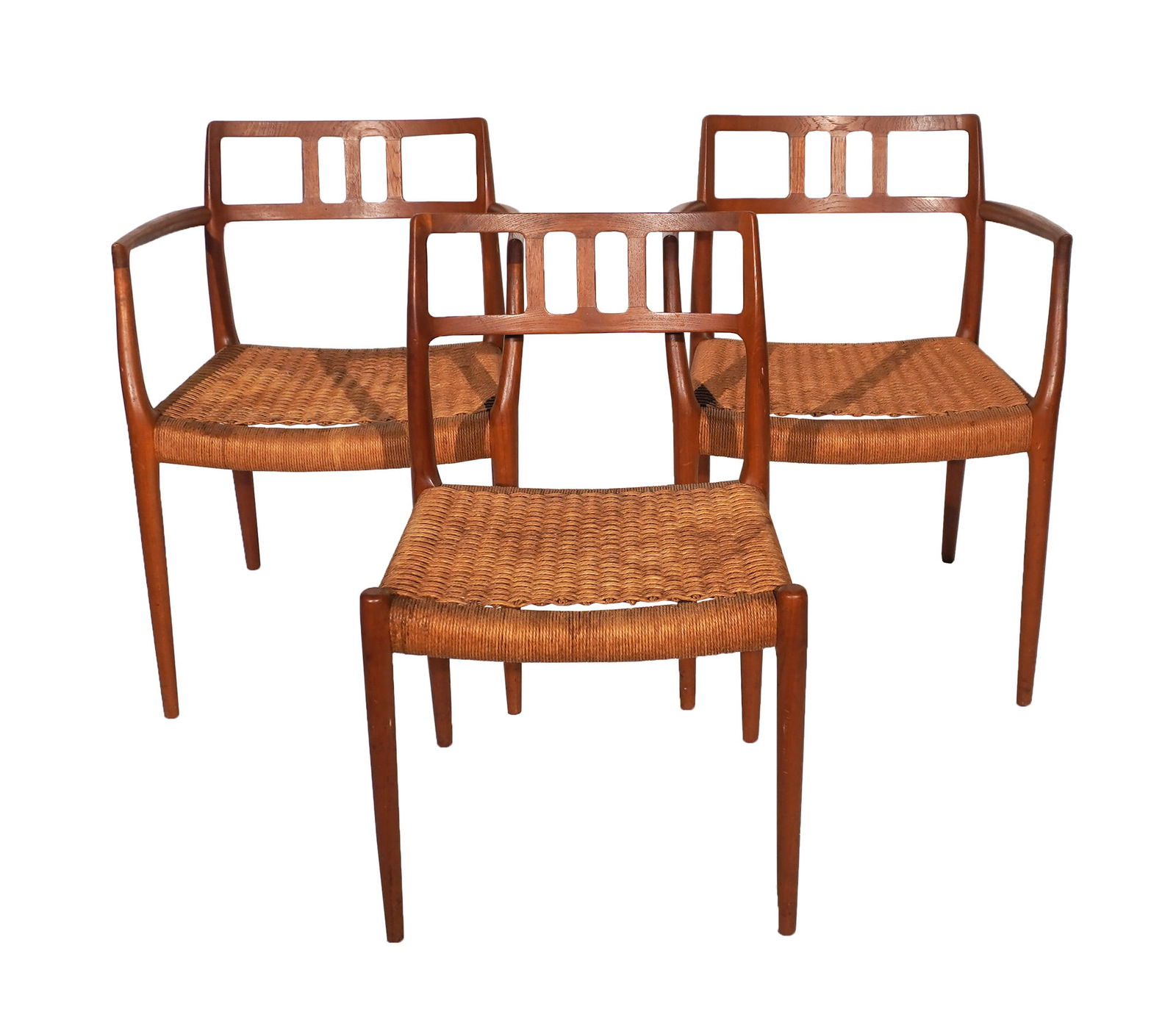 Set of Eight Niels Otto Moller Teak and Rope Seat Dining Chairs, Manufactured by J.L. Mollers (1 of 2)