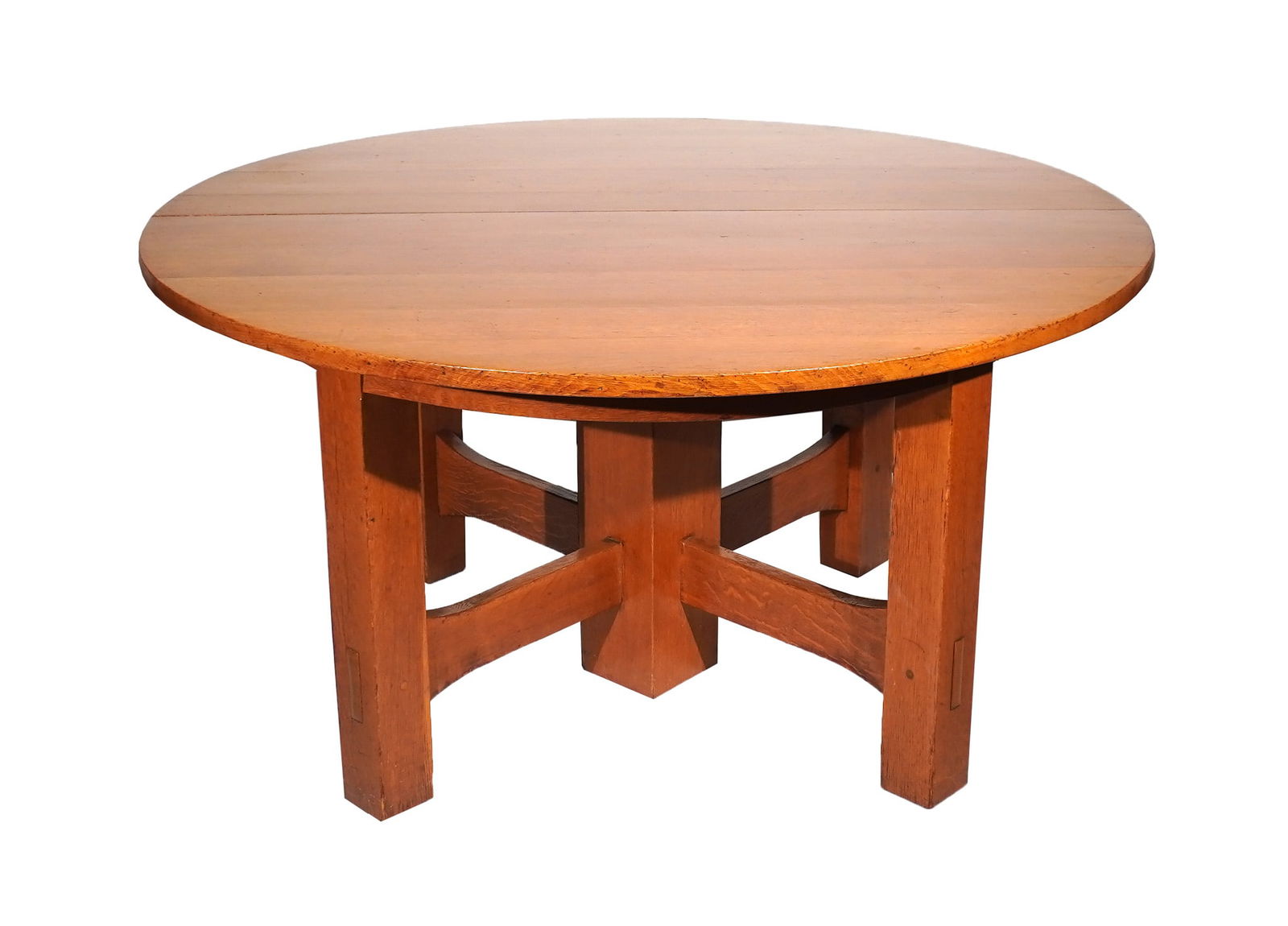 Gustav Stickley Oak Five Leg Dining Table and Six V-Back Dining Chairs, Early 20th Century, Height (1 of 4)