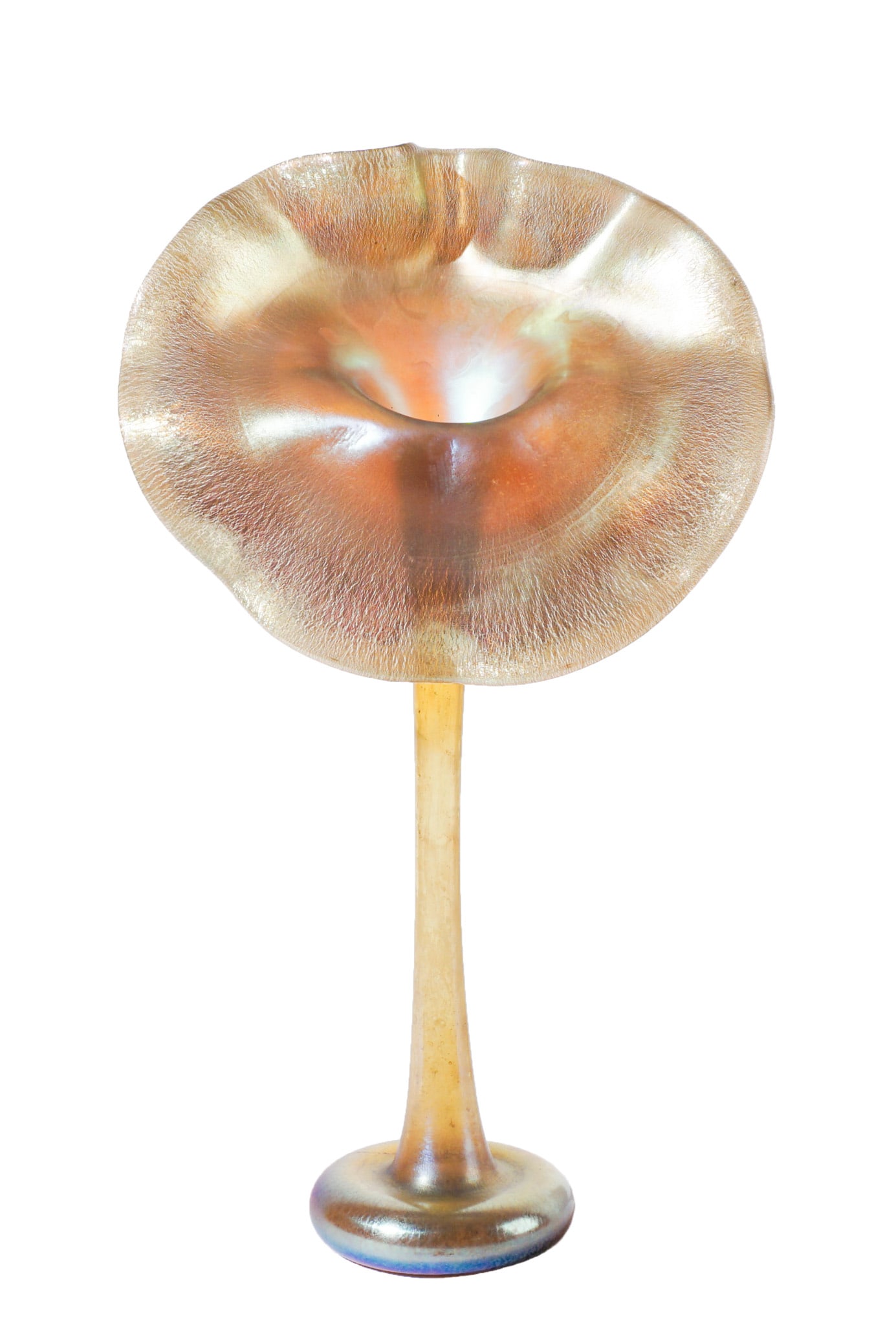 Tiffany Favrile Glass 'Jack-in-the-Pulpit' Vase, Circa 1908-1912, Height: 20 in (50.8 cm); Width:: Tiffany Favrile Glass 'Jack-in-the-Pulpit' VaseCirca 1908-1912Inscribed on base L.C. Tiffany-Favrile 5554G.Height: 20 in (50.8 cm); Width: 11-1/4 in (28.6 cm)