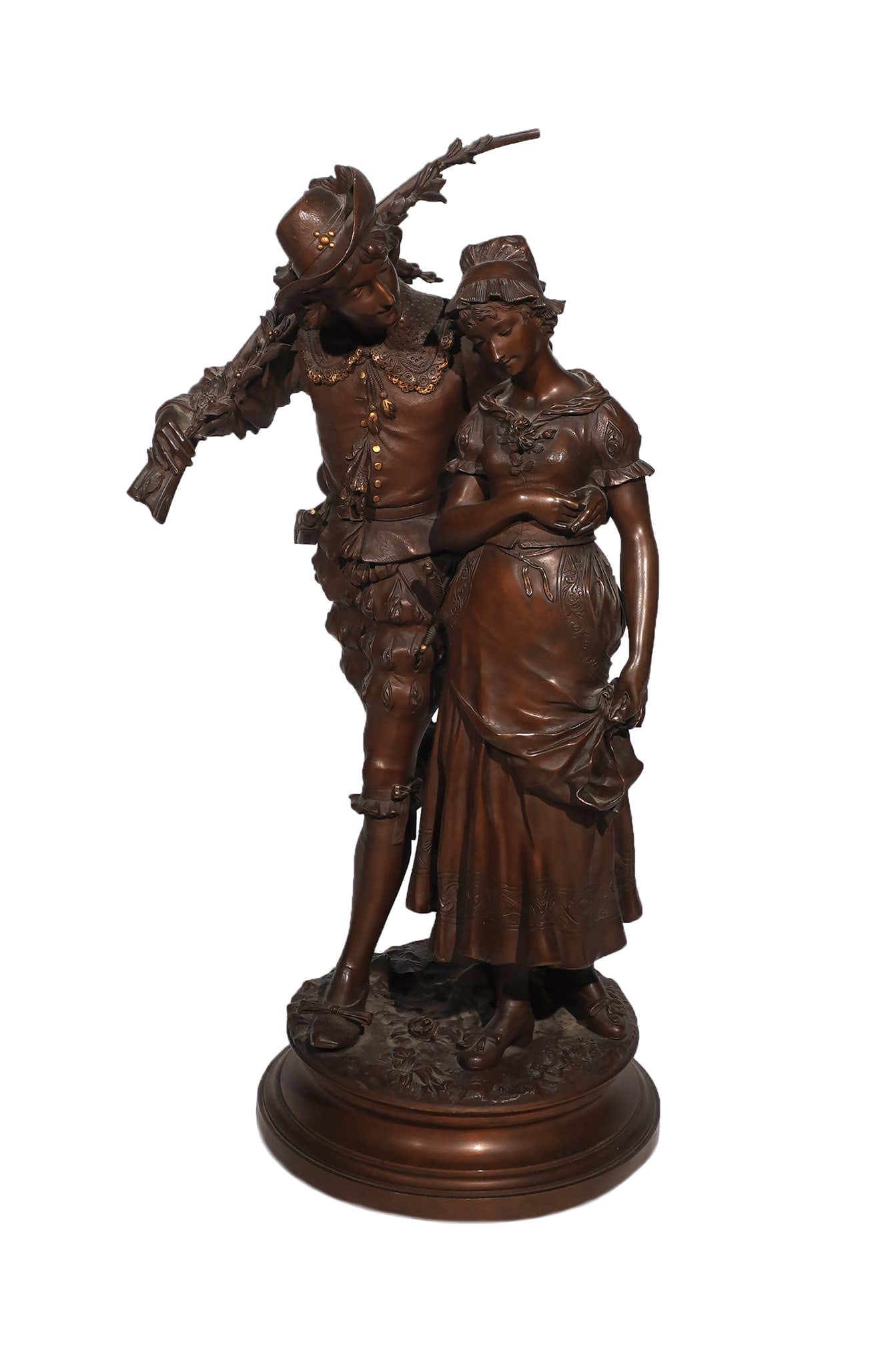 After Adrien Etienne Gaudez (French 1845-1902), Le Galant Chasseur, Bronze sculpture with brown (1 of 3)