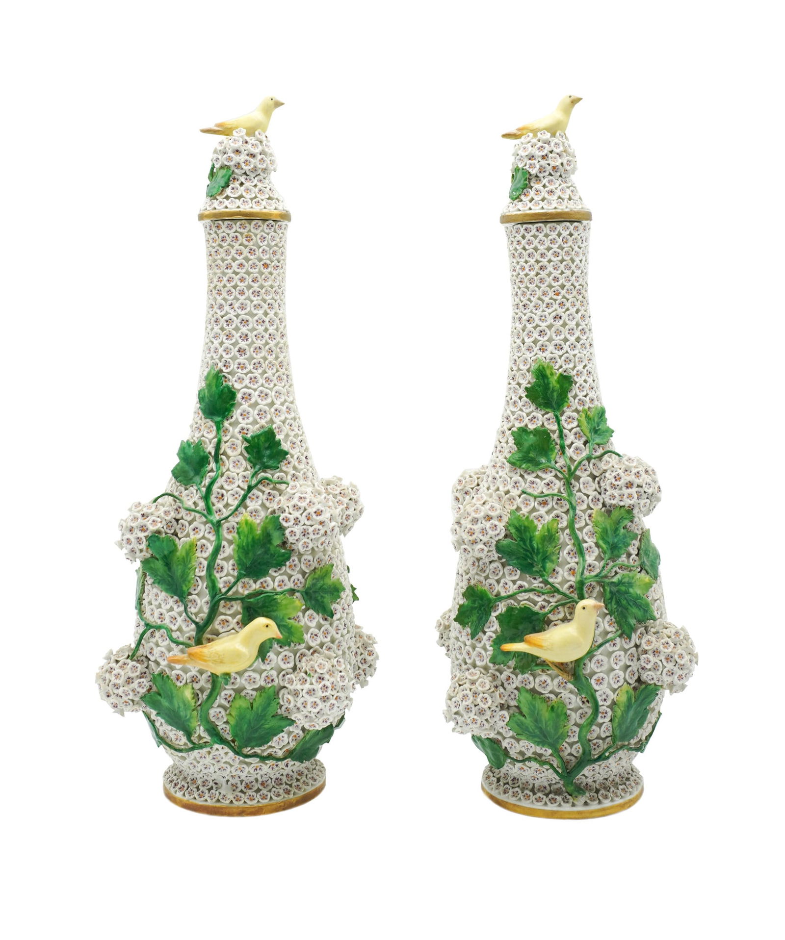 Pair of Meissen 'Schneeballen' Porcelain Covered Vases, After a Model by Johann Joachim Kaendler, (1 of 4)
