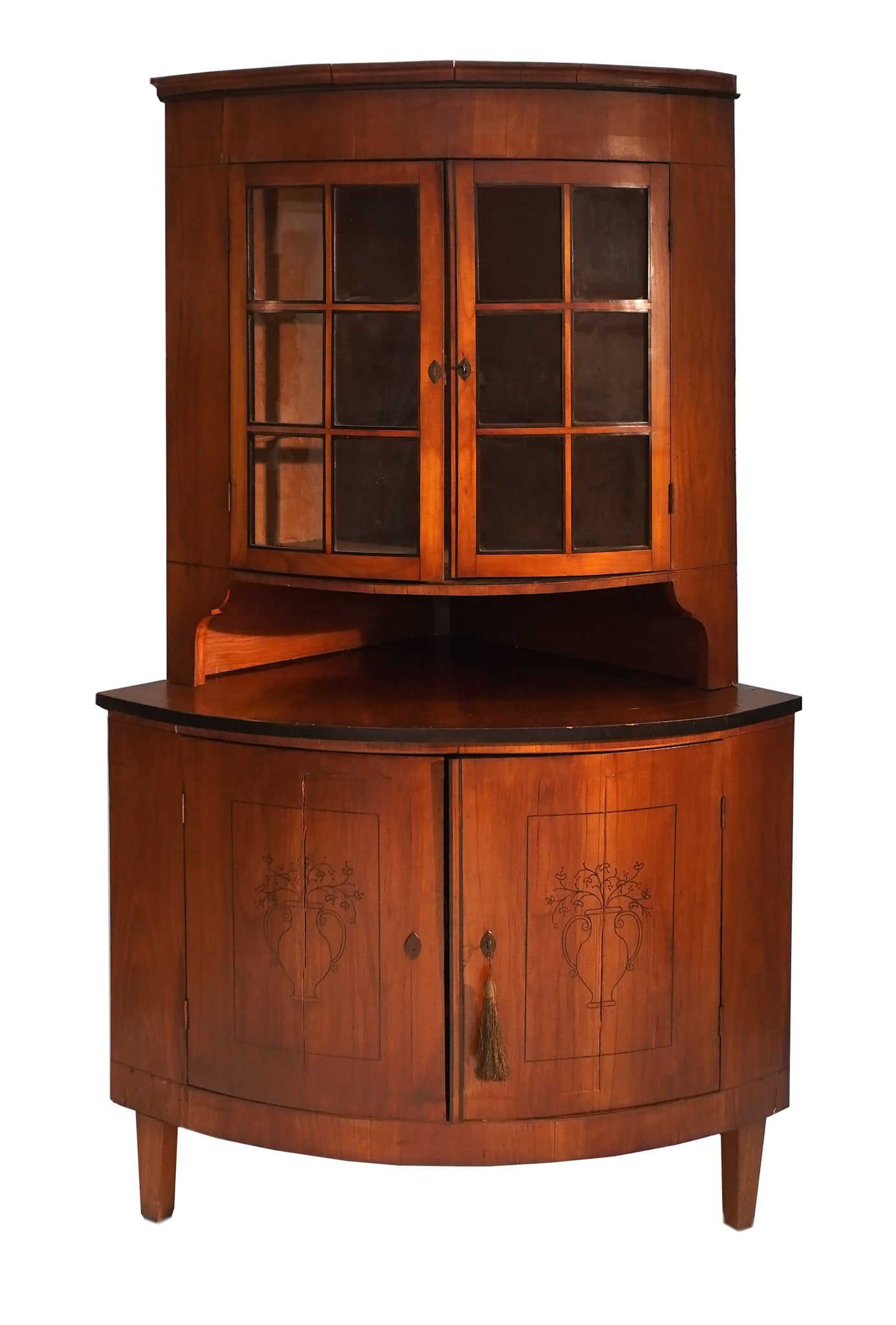 Biedermeier Satinwood and Ebonized Wood Inlaid Cherry Bow-Front Corner Cabinet Encoignure, Circa (1 of 2)