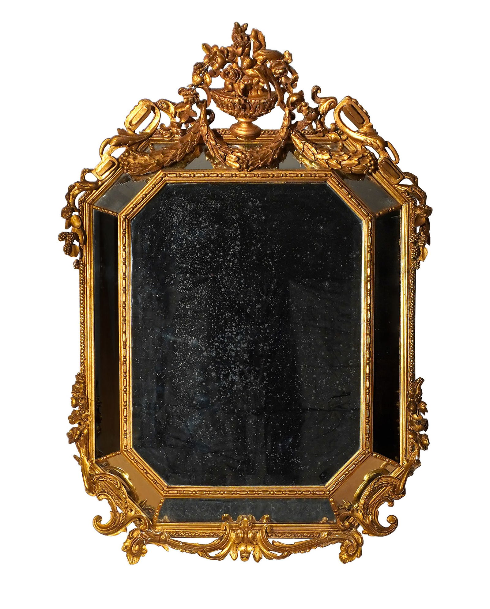 Louis XV Style Gilt Gessoed Wood Beveled Mirror, Early 20th Century, Overall: 55 x 39 in (139.7 x (1 of 2)