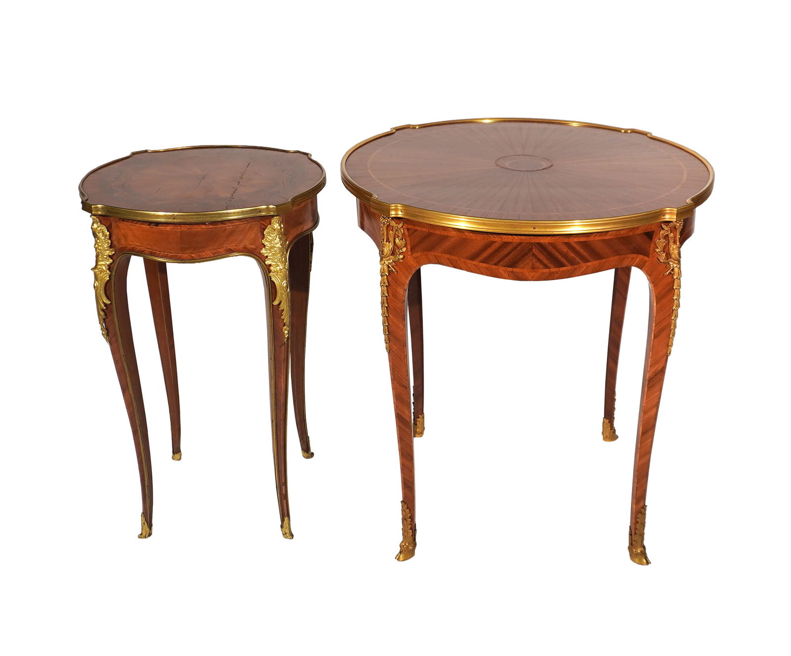 Two Louis XV Style Ormolu Mounted Kingwood and Tulipwood Gueridons,First Half 20th Century,Height of (1 of 3)