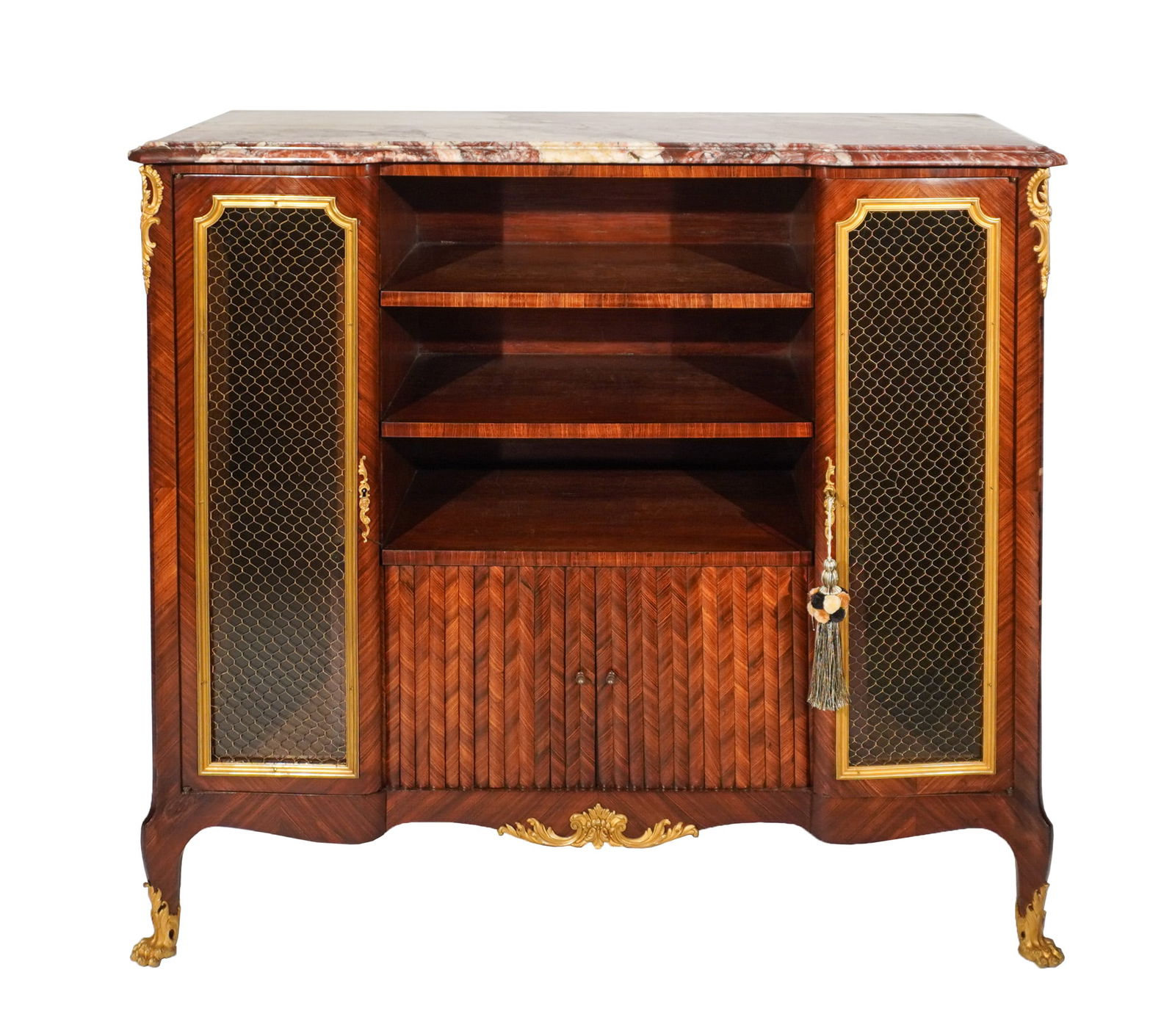 Louis XV-XVI Style Ormolu Mounted Kingwood and Rouge Griotte Marble Top Biblioth?que, Circa 1900, (1 of 2)