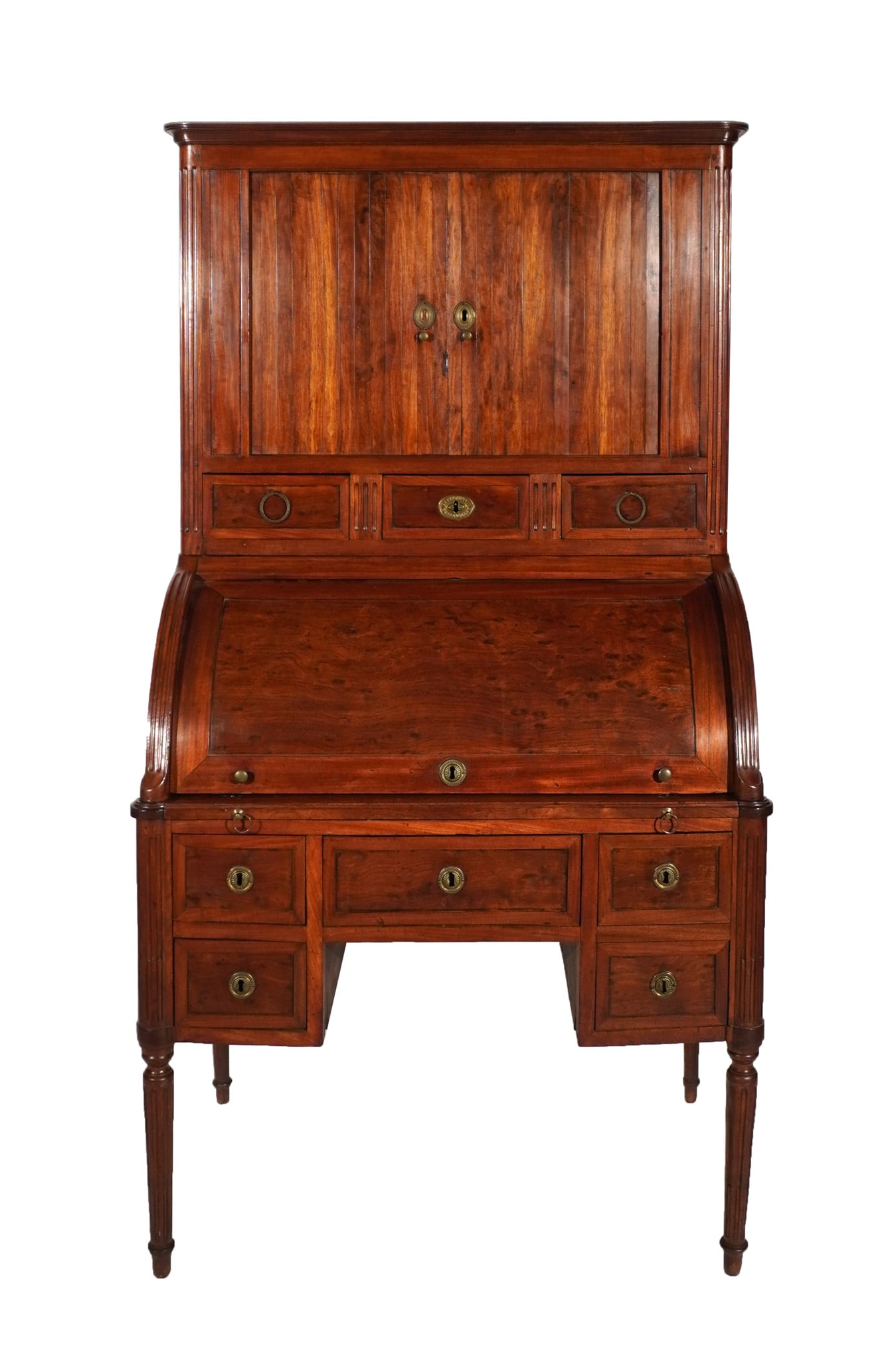 Louis XVI Style Walnut Bureau a Cylindre, 19th Century, Height: 70 in (177.8 cm); Width: 38 in (96.5 (1 of 3)