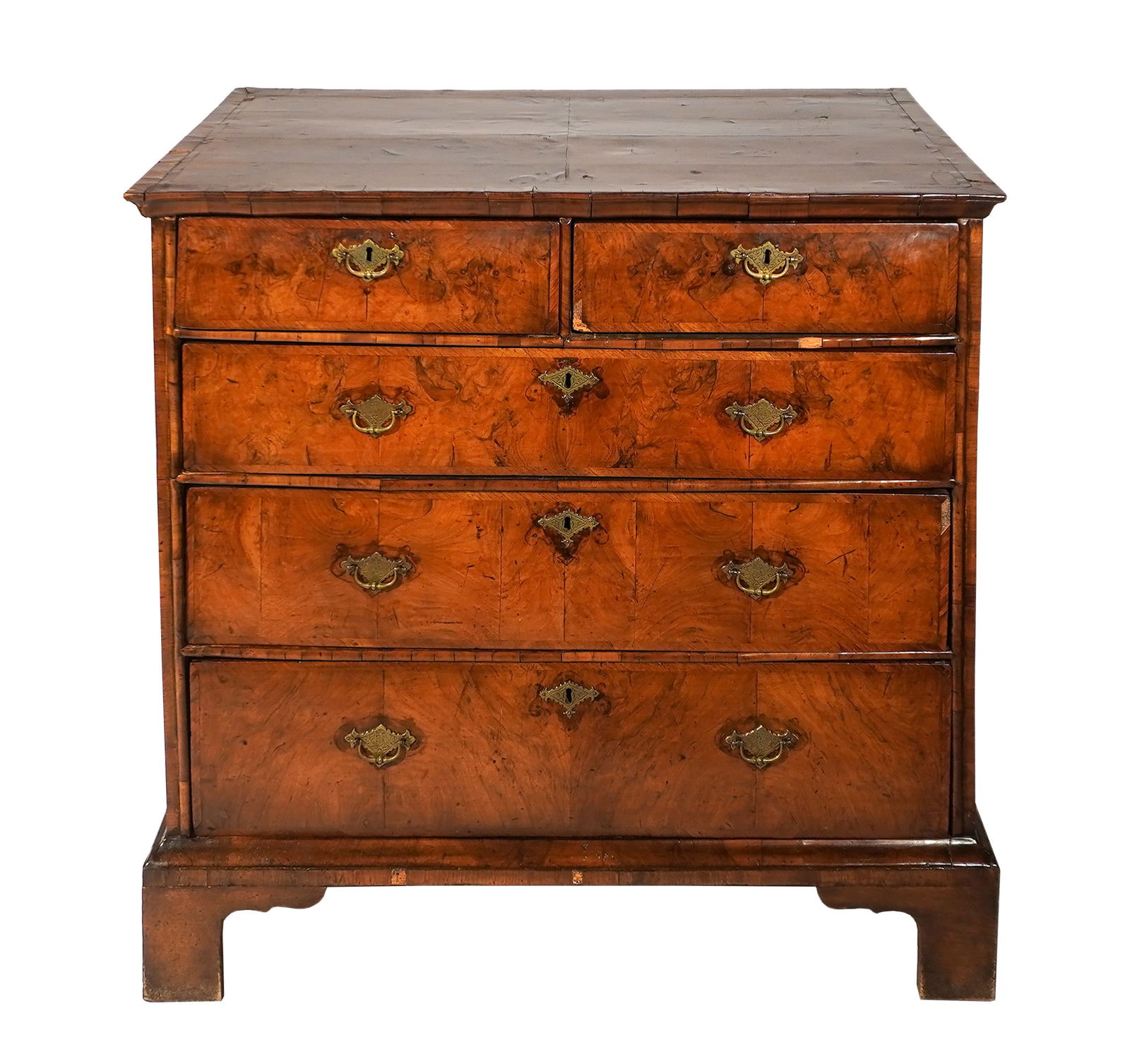 George II Figured Walnut Chest of Drawers, Circa 1740, Height: 36-1/4 in (92.1 cm); Width: 37-3/4 in (1 of 2)