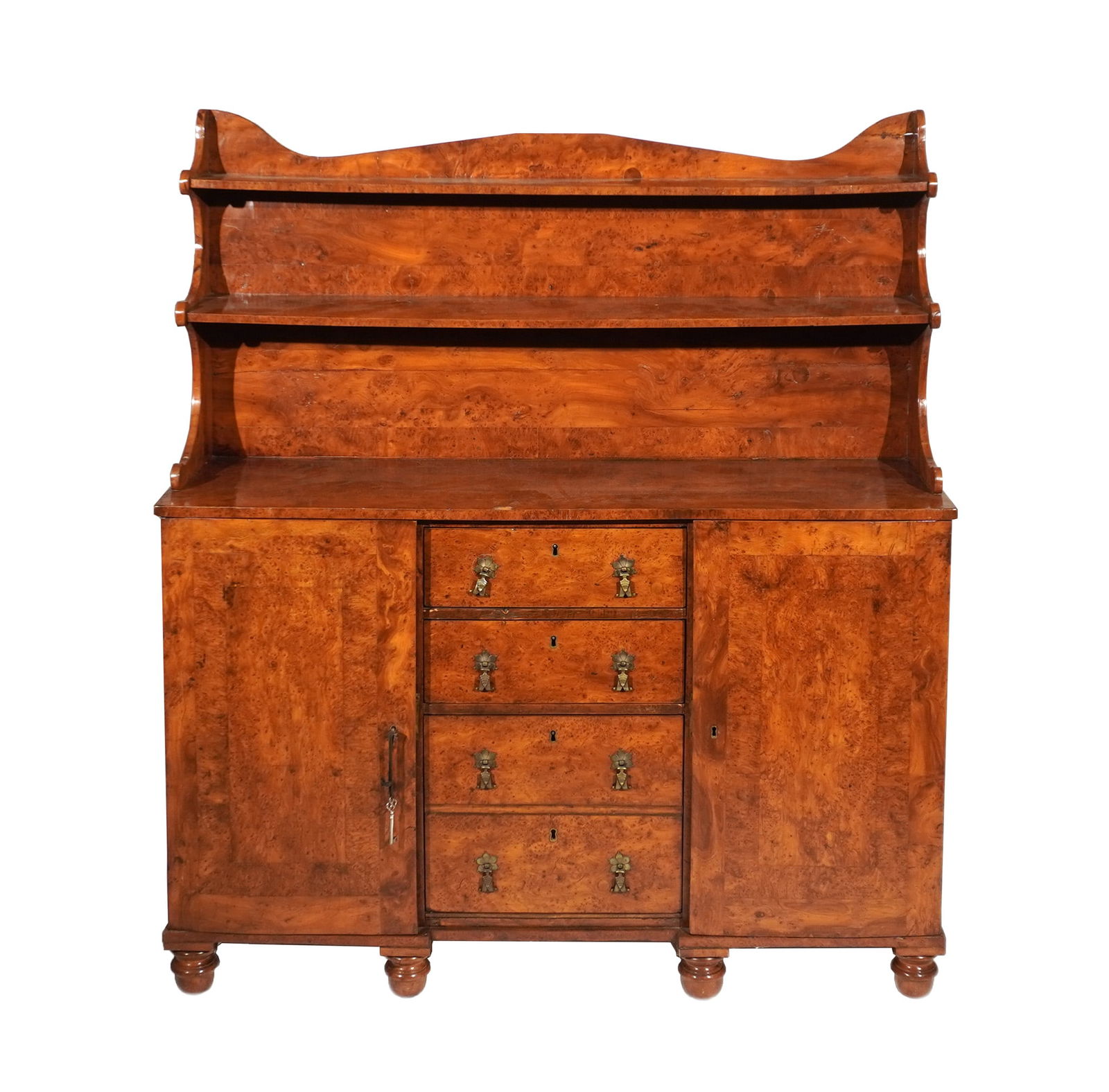 Regency Crossbanded Yewwood Open Bookcase-Side Cabinet, First Half 19th Century, Height: 52-1/2 in (1 of 2)