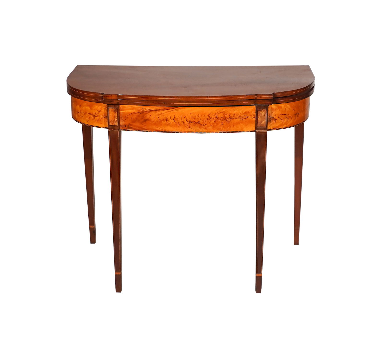 Federal Flame Birch Inlaid Mahogany Fold-Top Card Table, North Shore Massachusetts, Boston or Salem (1 of 3)