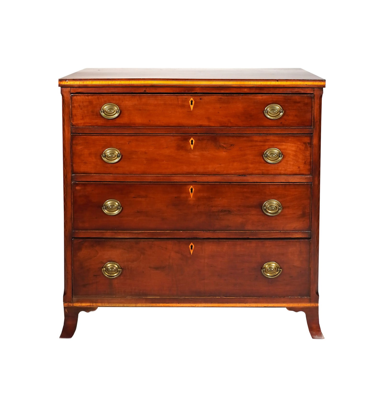 Federal Figured Maple Crossbanded and Satinwood Inlaid Cherry Chest of Drawers, Mid-Atlantic States, (1 of 2)