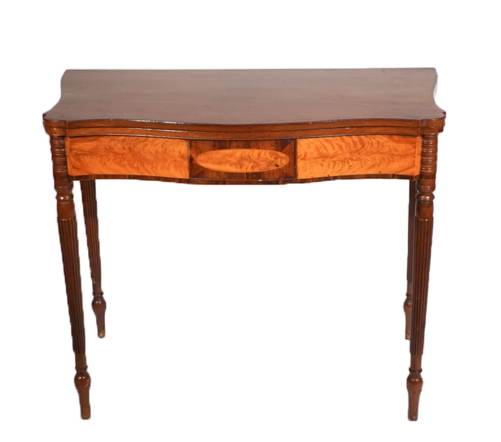 Federal Rosewood Crossbanded Flame Birch and Mahogany Serpentine Fold-Top Card Table, Coastal (1 of 4)