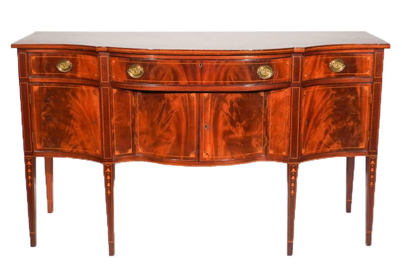 Federal Satinwood Inlaid Mahogany Serpentine Sideboard, Baltimore, Circa 1800, Height: 39 in (99.1 (1 of 2)