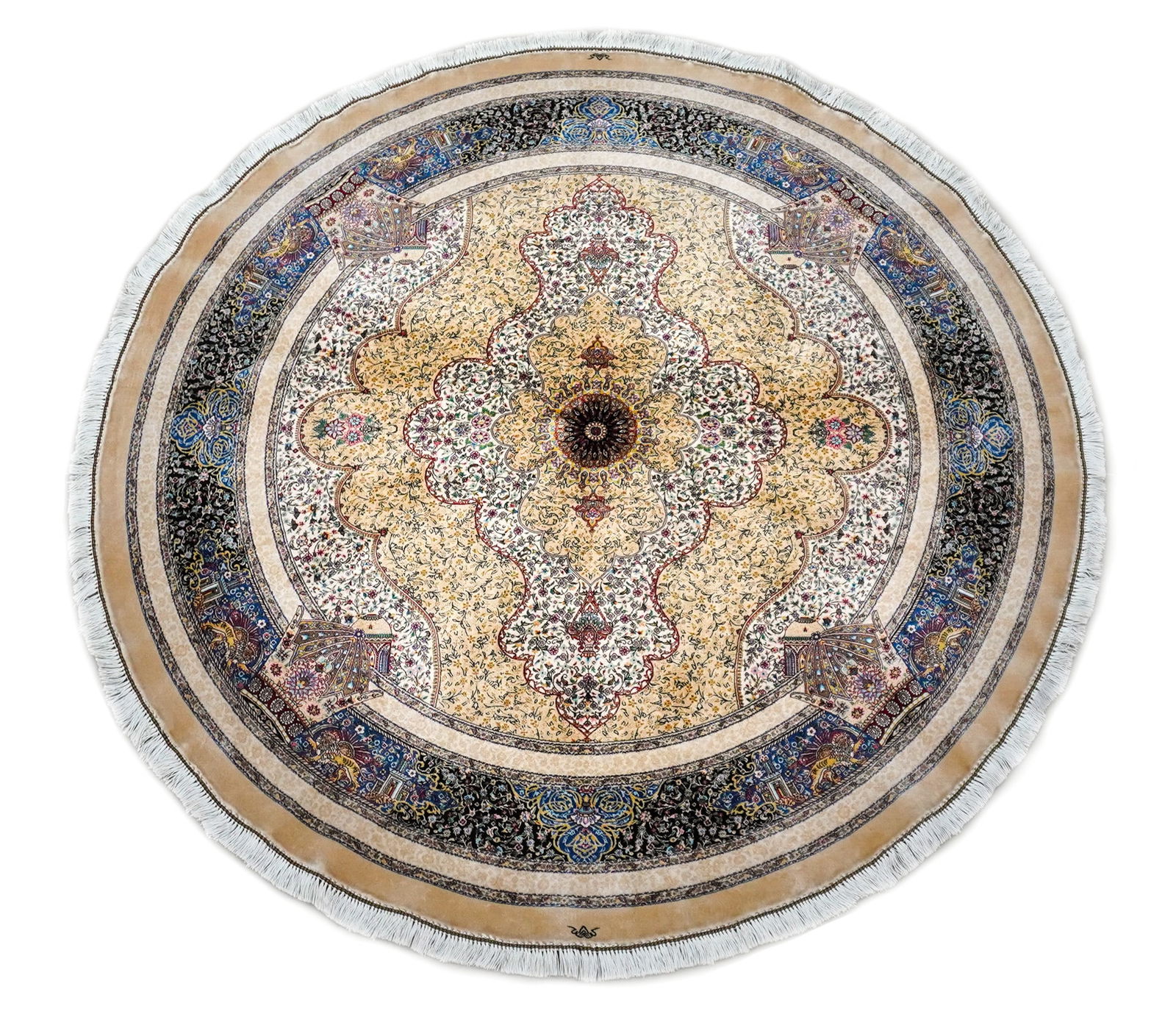 Qum Silk Circular Rug, Post 1950s, Diameter: 60 in (152 cm) (1 of 2)