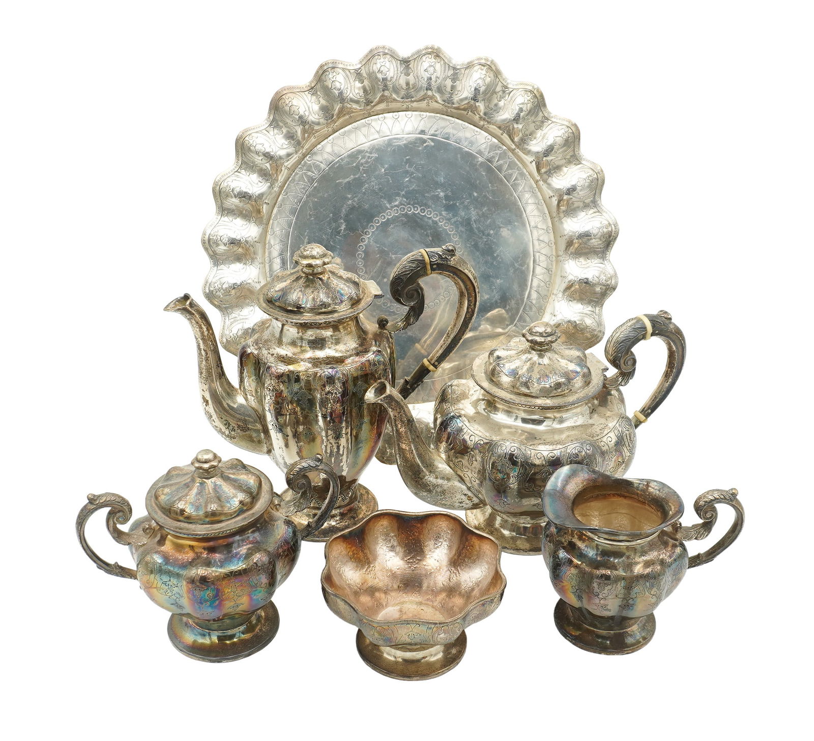 Mexican Sterling Silver Seven-Piece Coffee and Tea Service with Tray, Sanborns, 20th Century, Height (1 of 4)