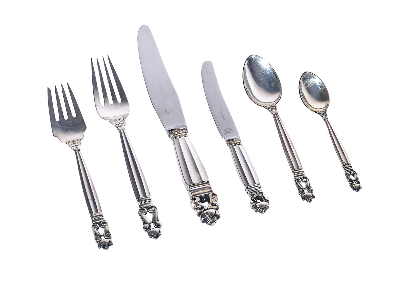 Georg Jensen Sterling Flat Table Service, Acorn Pattern, Designed by Johan Rohde, Introduced 1915, (1 of 3)