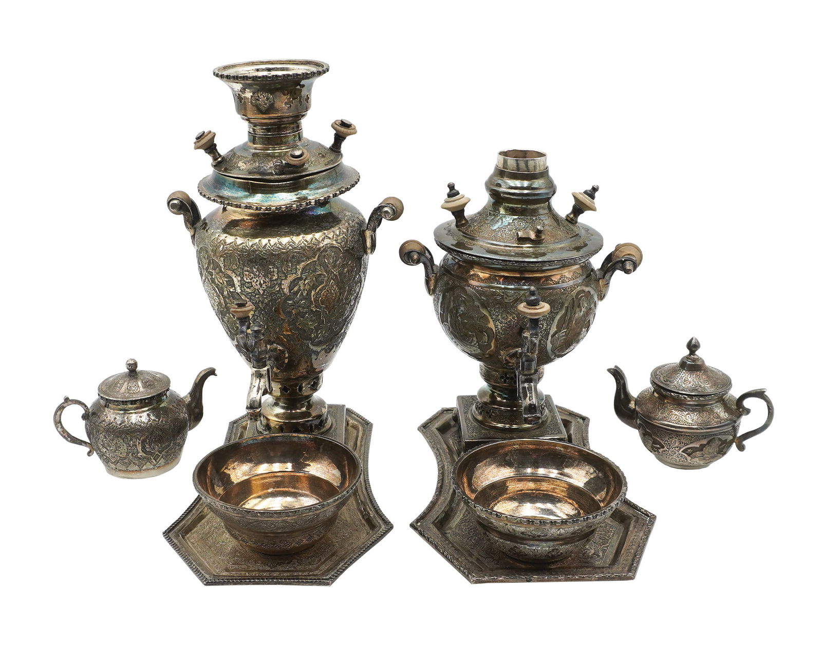 Two Persian Chased 875-Silver Individual Samovars, Probably Isphahan, Mid-20th Century, Height of (1 of 3)