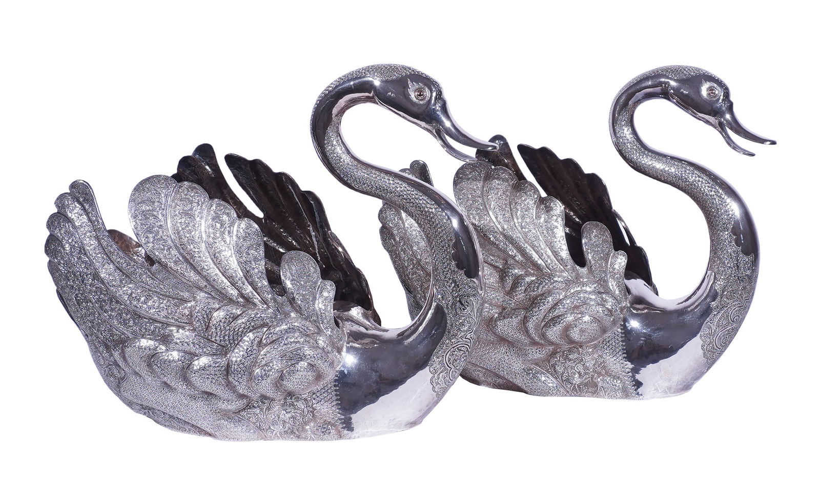 Pair of Persian Chased 875-Silver 'Swan' Centerpieces, Probably Isphahan, Mid-20th Century, Height (1 of 3)
