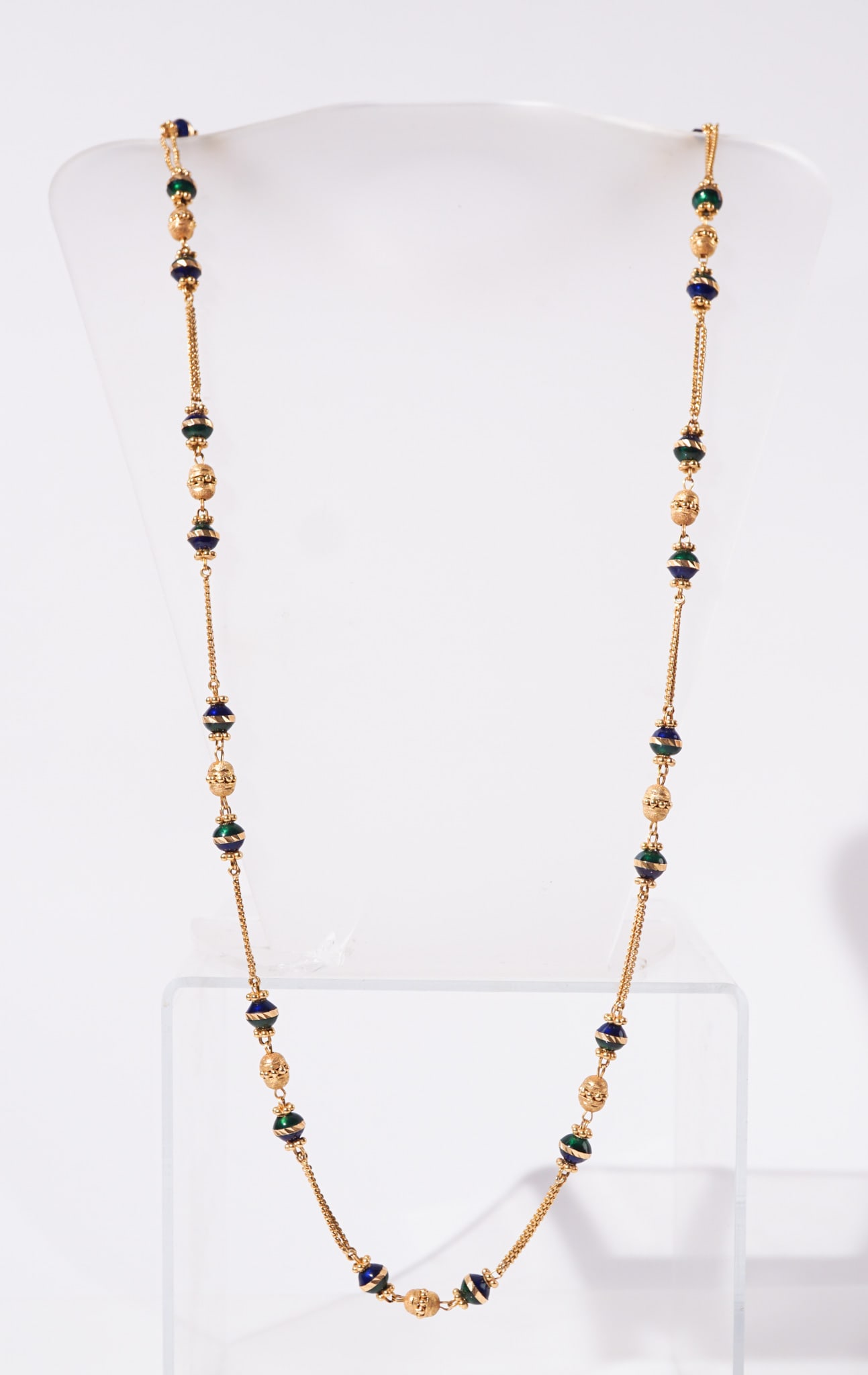 20-Karat Yellow-Gold, Blue and Green Enamel Necklace, Gross weight: 44.5 dwt., Length: 36 in (91.4 (1 of 2)