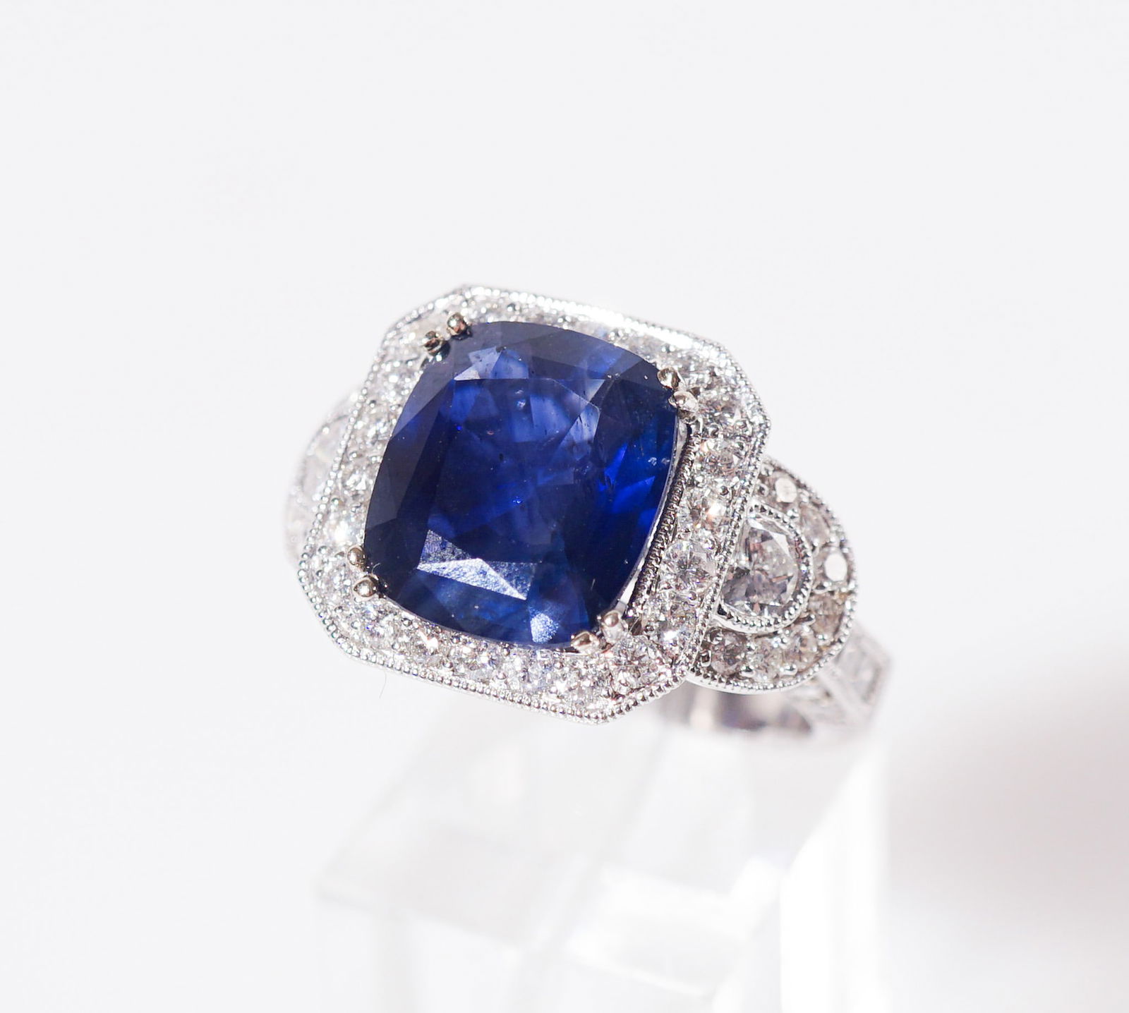 18-Karat White-Gold, Blue Sapphire and Diamond Ring, Gross weight: 7.1 dwt., Shank size: 8-1/4 (1 of 2)