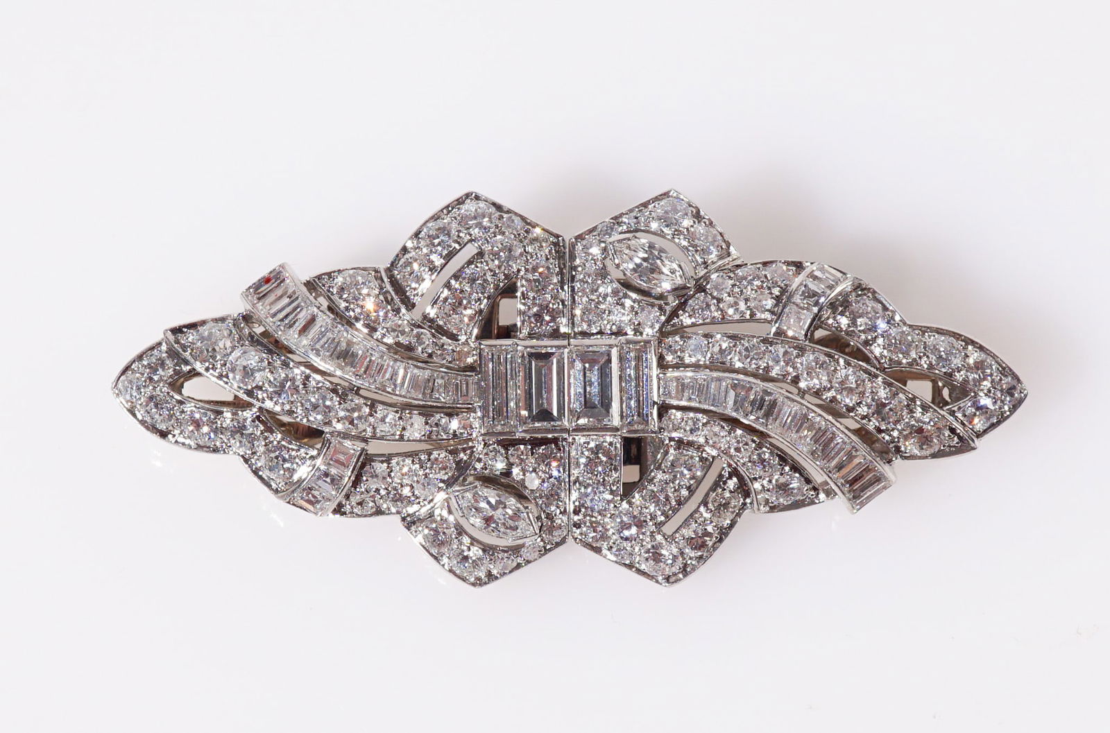 Pair of Platinum, 14-Karat White-Gold and Diamond Dress Clips, Gross weight: 10.2 dwt., Length: (1 of 2)