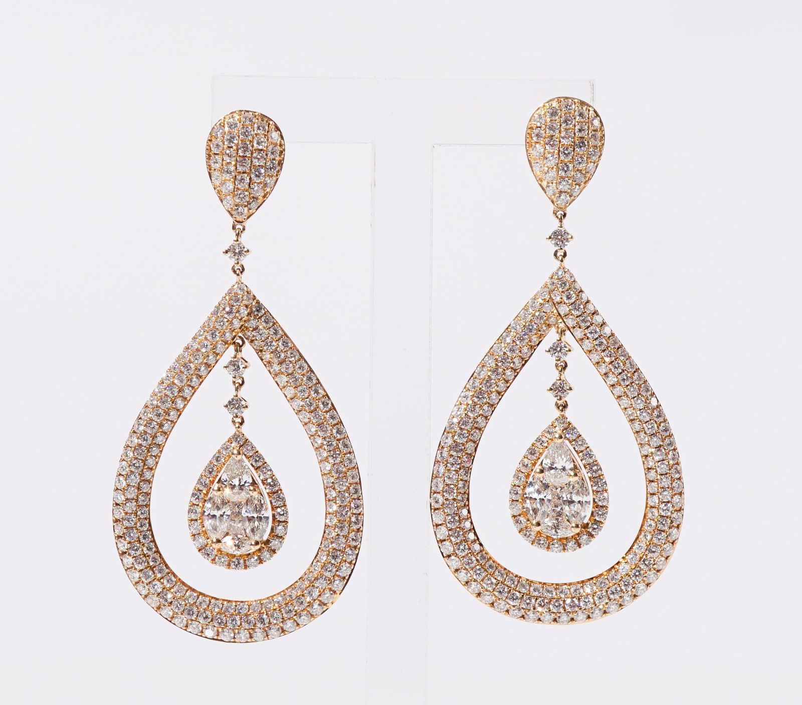 Pair of 18-Karat Yellow-Gold and Diamond Pierced Pendant Earrings, Total weight of diamonds: 9 (1 of 1)