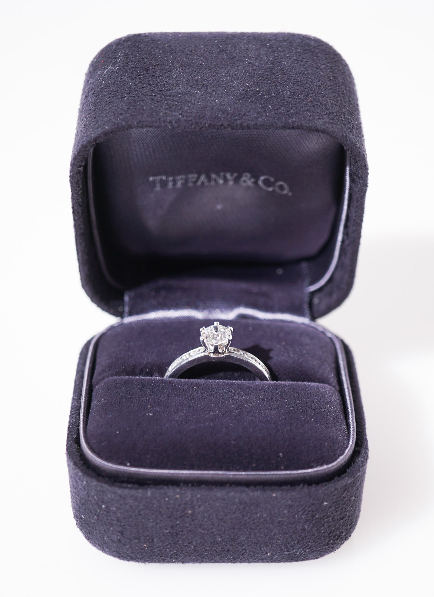 Tiffany & Co. Platinum and Diamond ?Tiffany True? Ring, Gross weight: 2.4 dwt., Shank size: 6-1/4 - 3