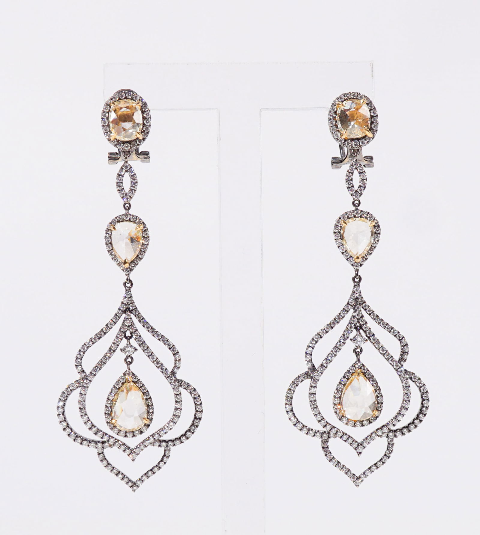 Pair of 18-Karat Blackened Yellow-Gold and Diamond Pierced Pendant Earrings, Total weight of (1 of 1)